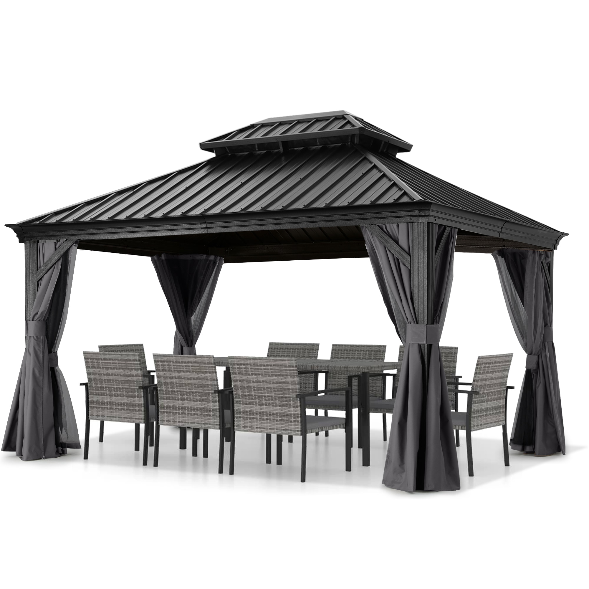 ABCCANOPY 12-ft X 16-ft Rectangle Gray Metal Steel Roof Gazebo With ...