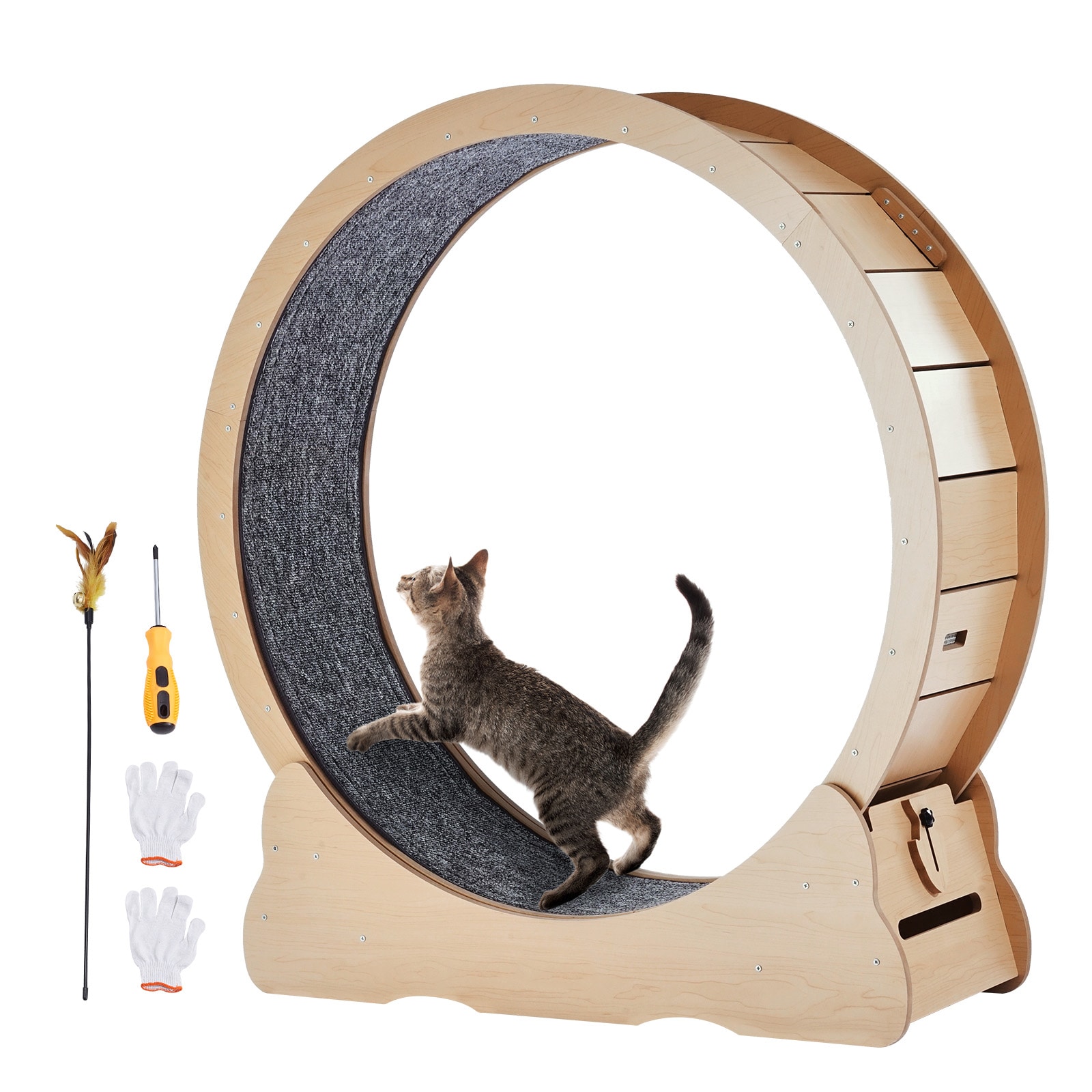 GIVIMO - Wooden Cat Exercise Wheel 43.3-in Large Cat Treadmill Running Wheel for Indoor Cats with...