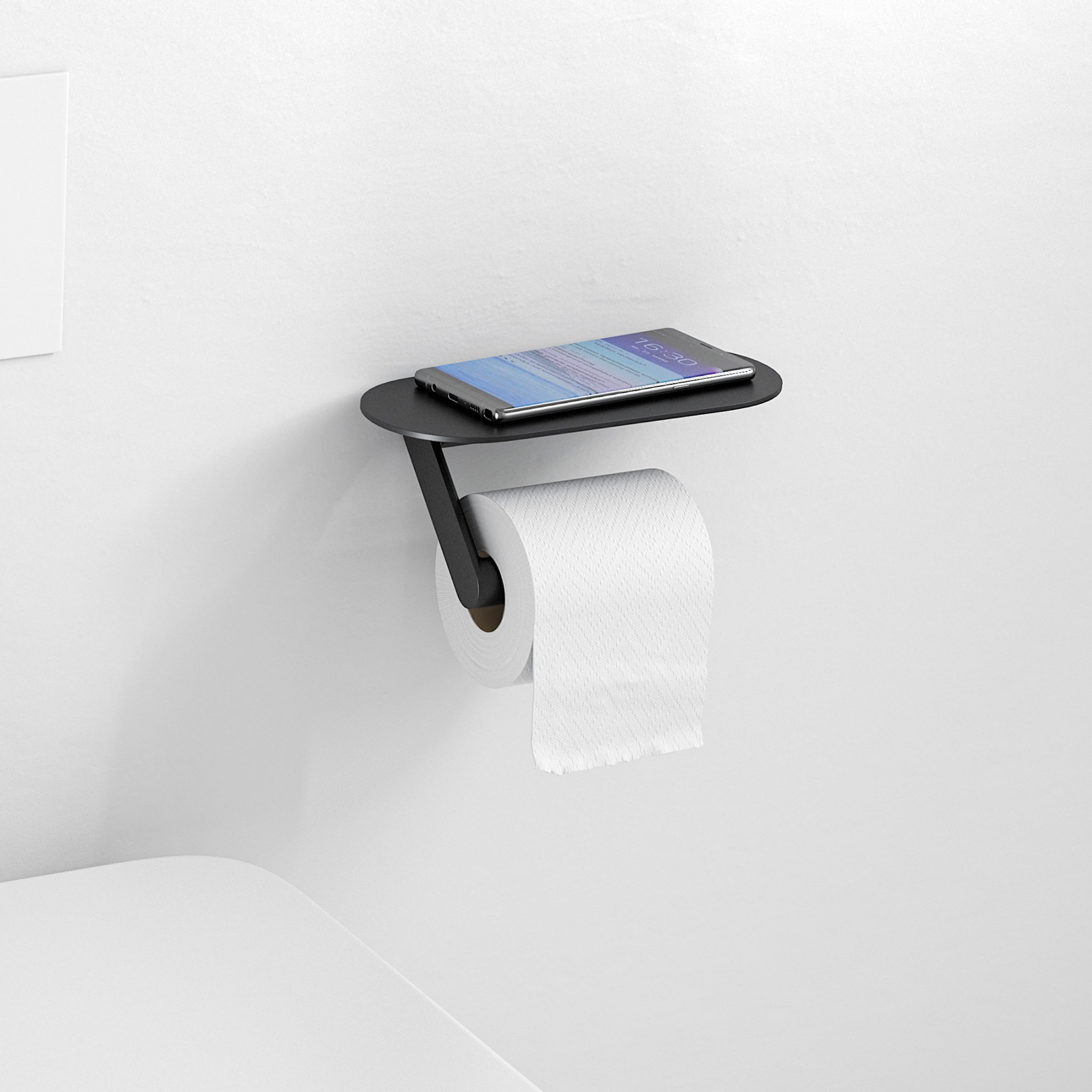 Matte Black Wall-Mounted Toilet Paper Holder with Shelf