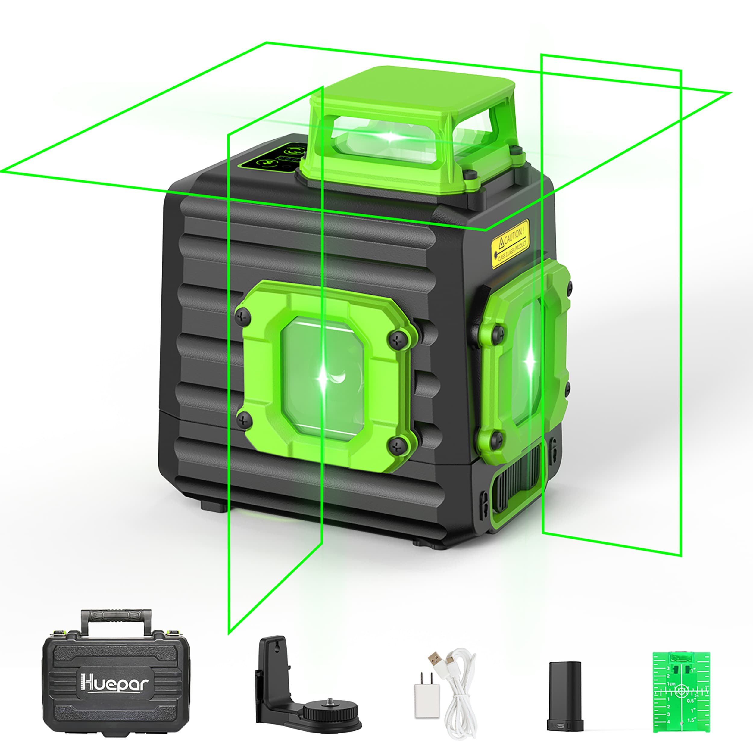 Huepar B21CG - Green 360° Horizontal and Two Vertical Lines Cross Line  Laser Level with Hard Carry Case