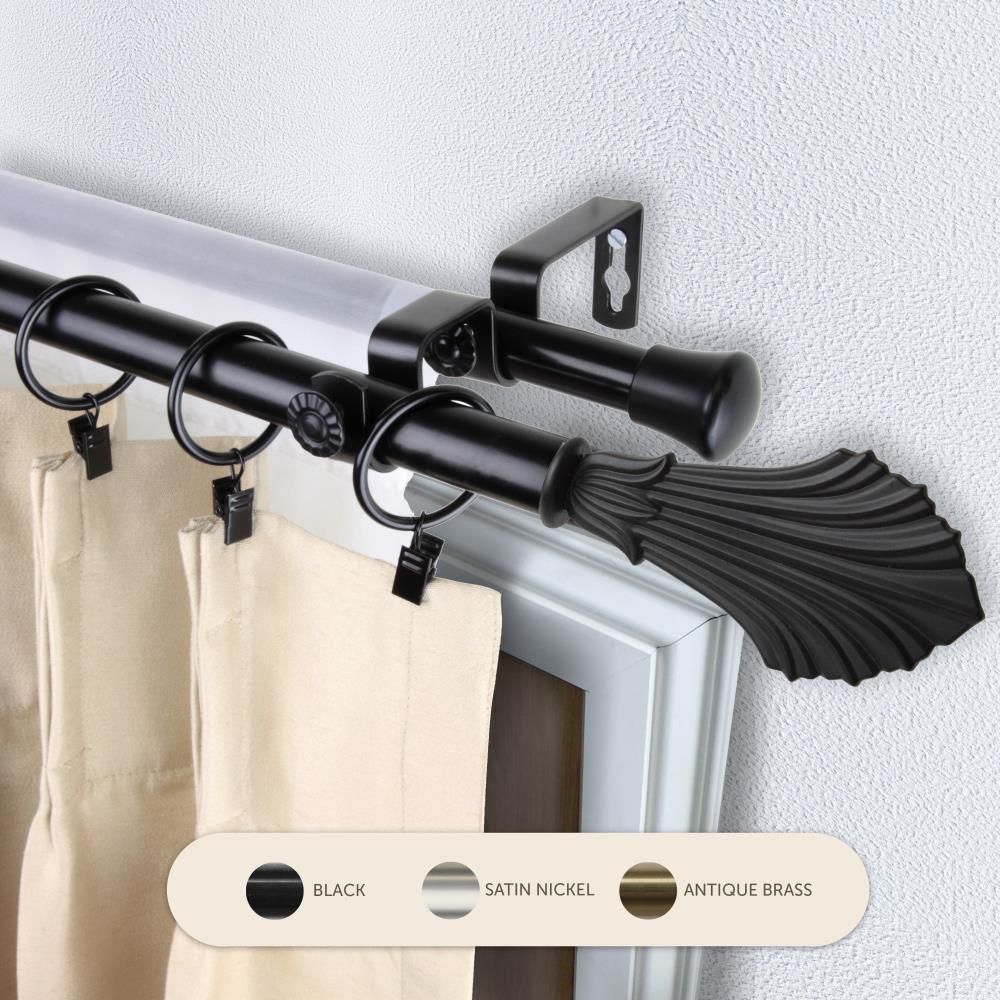 Hart & Harlow L4724-662 13/16-in Sherli 66-in to 120-in Black Steel Double curtain rod with Finials
