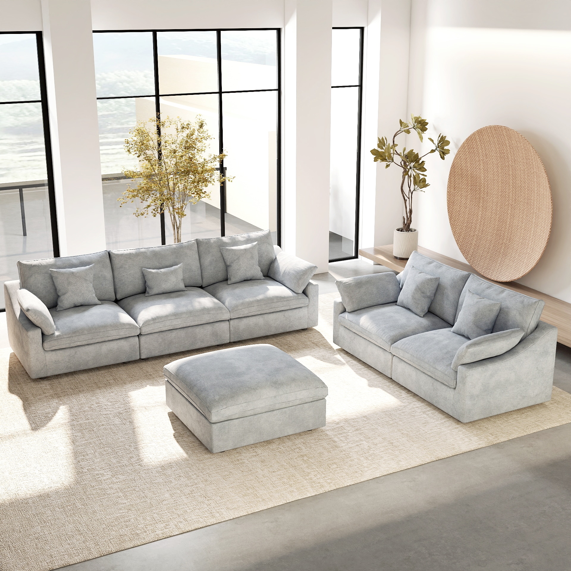 BuotiqHom - 119-in W Modern Gray Linen 6+seats Sectional