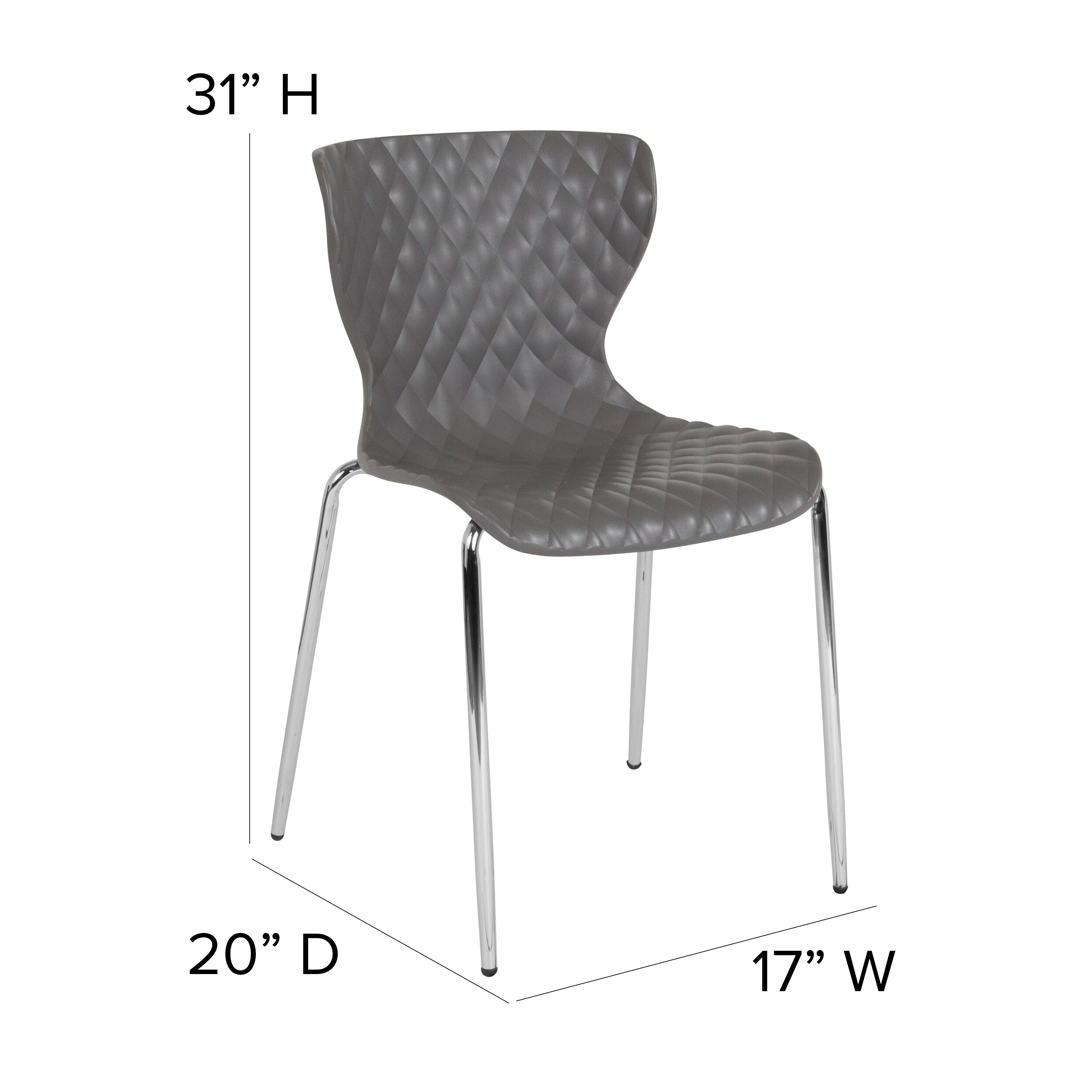 Quilted Diamond Gray Plastic Stackable Modern Chair