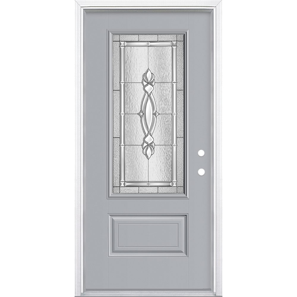 Masonite 3421879 Panama 36-in x 80-in x 4-9/16-in Fiberglass 3/4 lite Left-hand inswing Infinity Gray Painted Prehung Front Door with Brickmould Insulating core