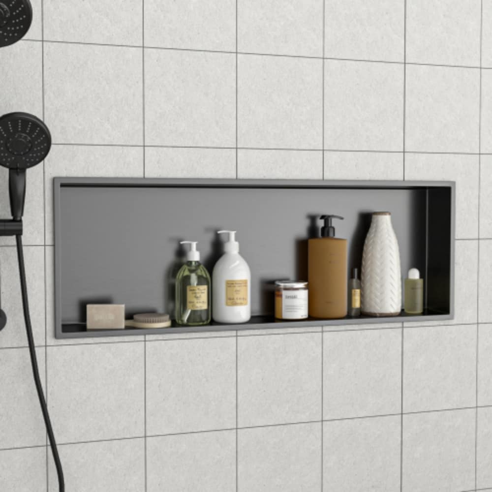 Rainlex 37in W x 13in H Stainless Steel Wall Niche Rectangular Recessed Shower Niche No Tile Needed in Gunmetal Black #RX-SN12-3713GB
