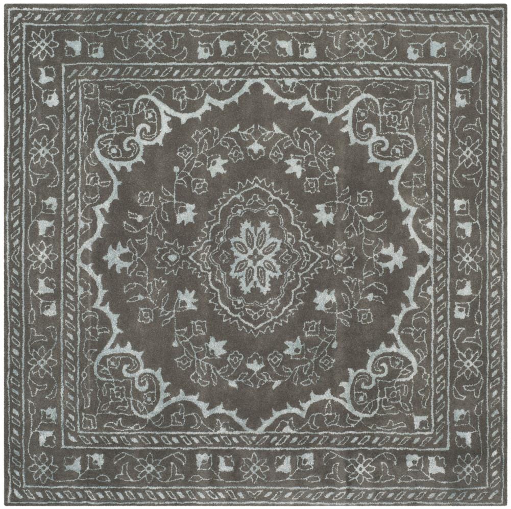 Dark Grey 6' x 6' Square Hand-Tufted Wool Area Rug