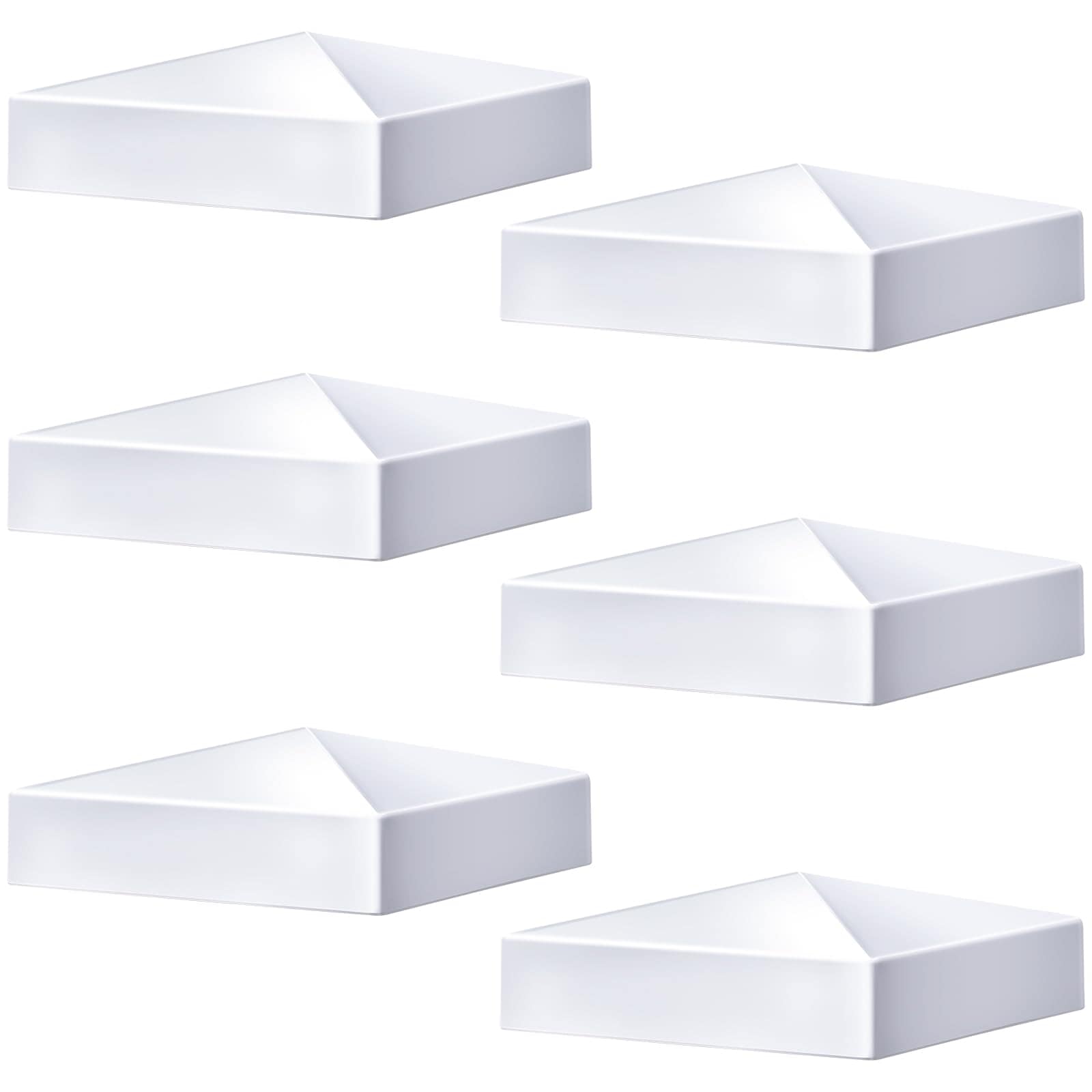 Oyezvary  6 pcs White PVC Vinyl Pyramid Fence Post Caps for 6 x 6 Inch Deck and Fence Posts Weather Resistant Easy Install Decorative Top