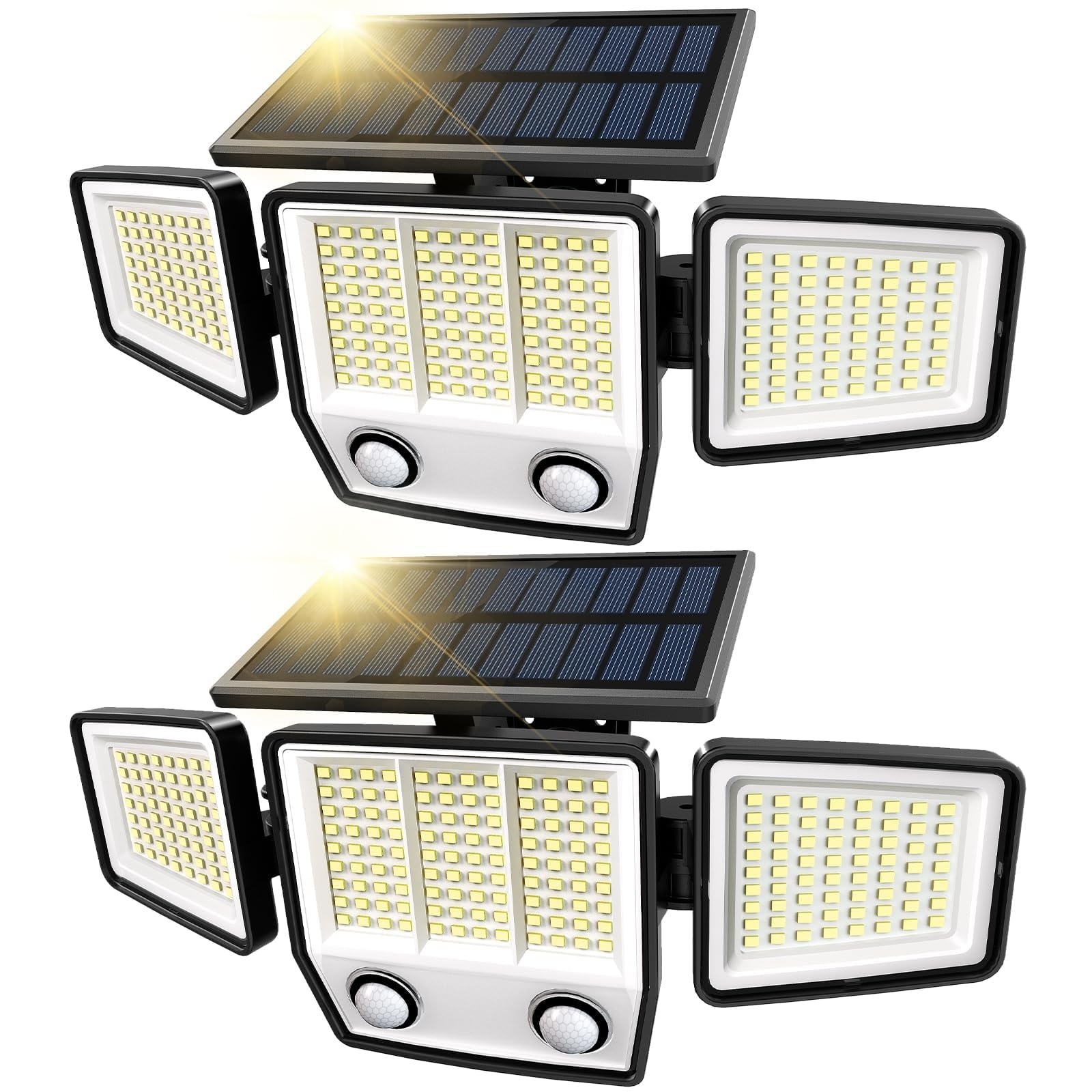 AOIZGMY  Solar Motion Sensor Outdoor Light 3000LM 3 Modes 3 Head 270 Degree Wide Angle IP65 Waterproof LED Flood Wall Light 2 Pack