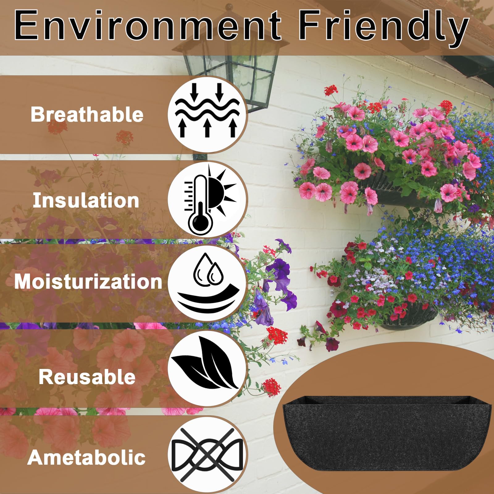 Aoibox 30 in Breathable Black Felt Window Box and Hanging Basket ...