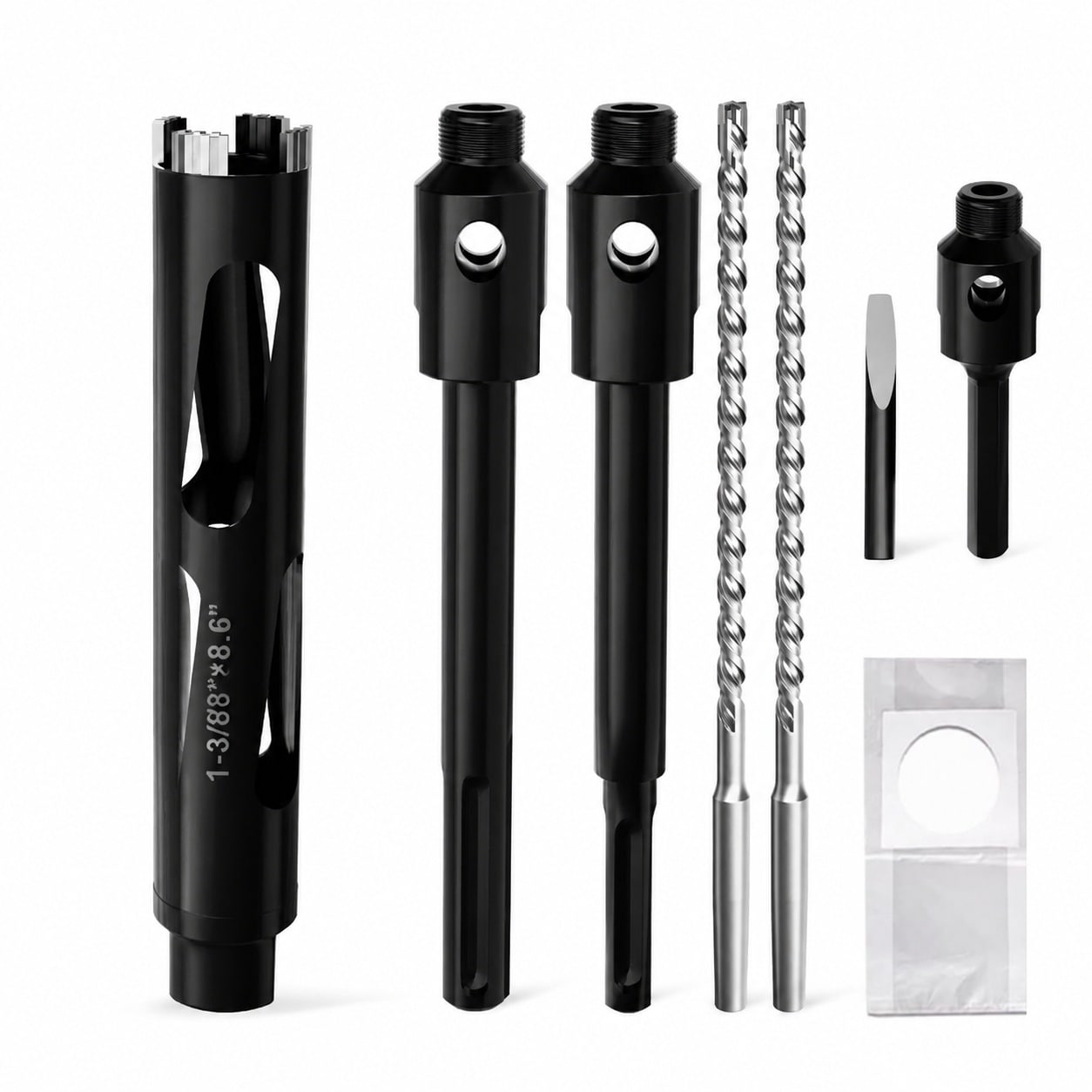 KIWDZFU Diamond Drill Bit One and Three Eighths Inch with Pilot Bit and Adapters for Concrete Solid Brick Hollow Brick Masonry and More #LKI0820A208