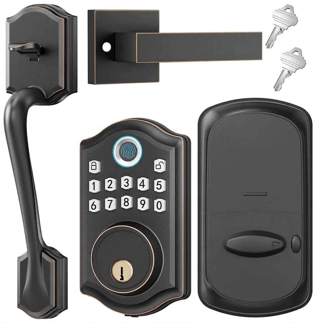 Adrinfly Keyless Entry Door Lock Set Fingerprint Deadbolt Electronic Keypad Smart Lock Auto Lock One Touch Lock for 1 3/8 to 2 in Doors Oil Rubbed Bronze 1 Piece #LAD0509M13