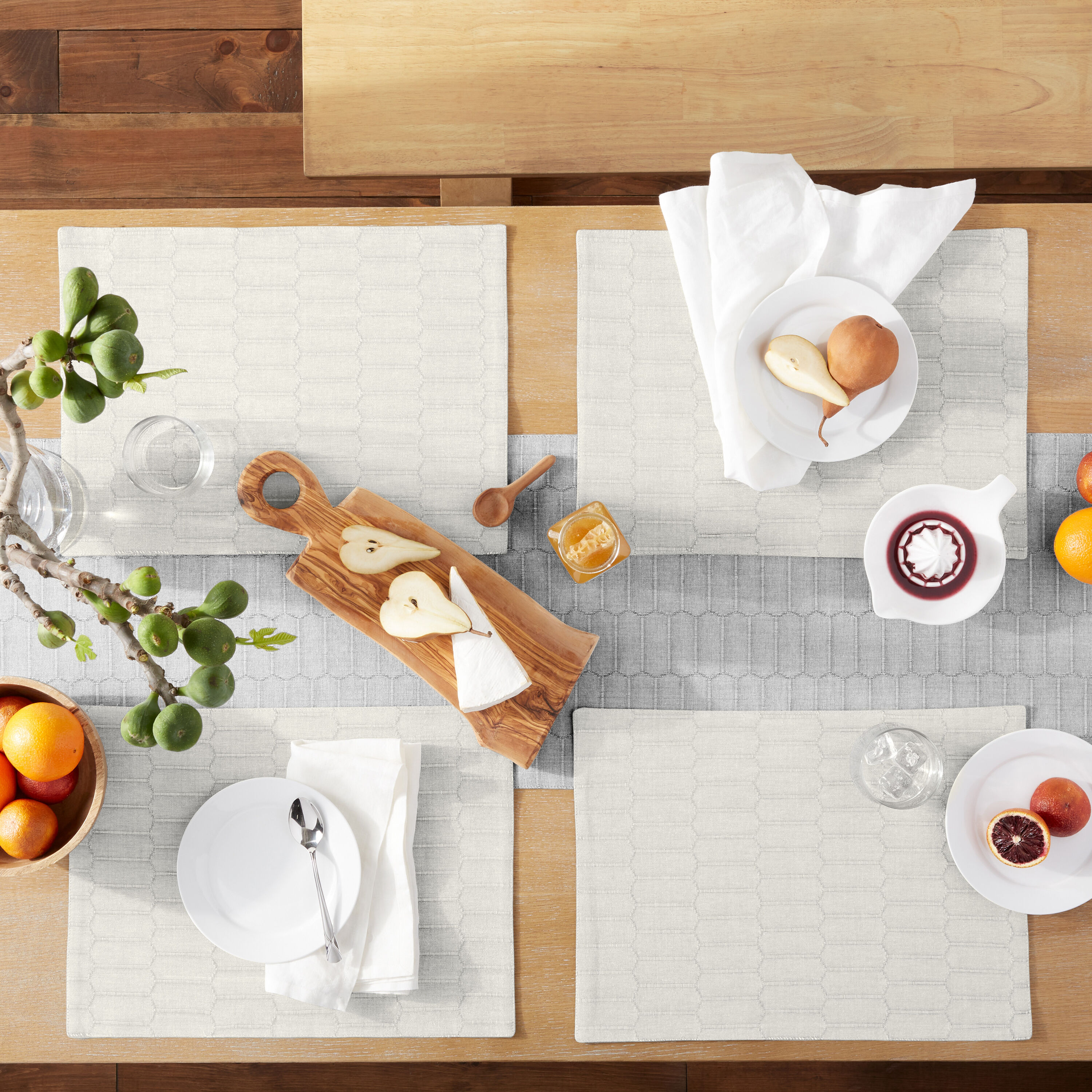 Beige Honeycomb Reversible Cotton-Blend Placemats, 4-Pack, 13"x17.5"