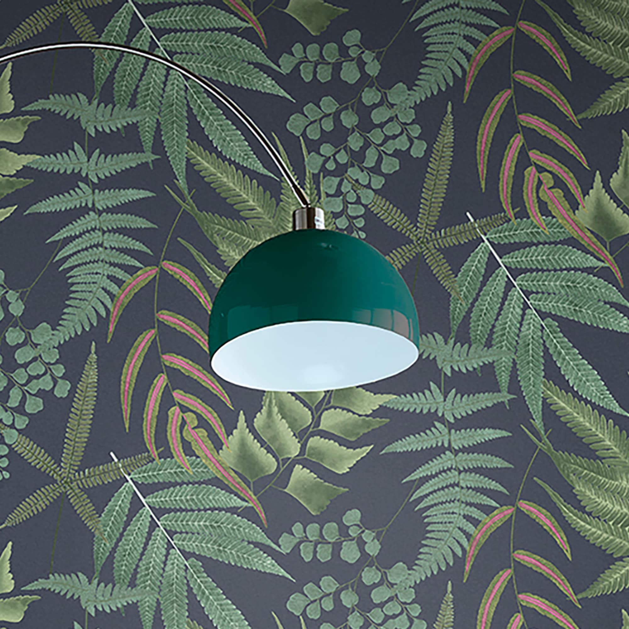 Midsummer Fern Navy Blue and Green Botanical Wallpaper
