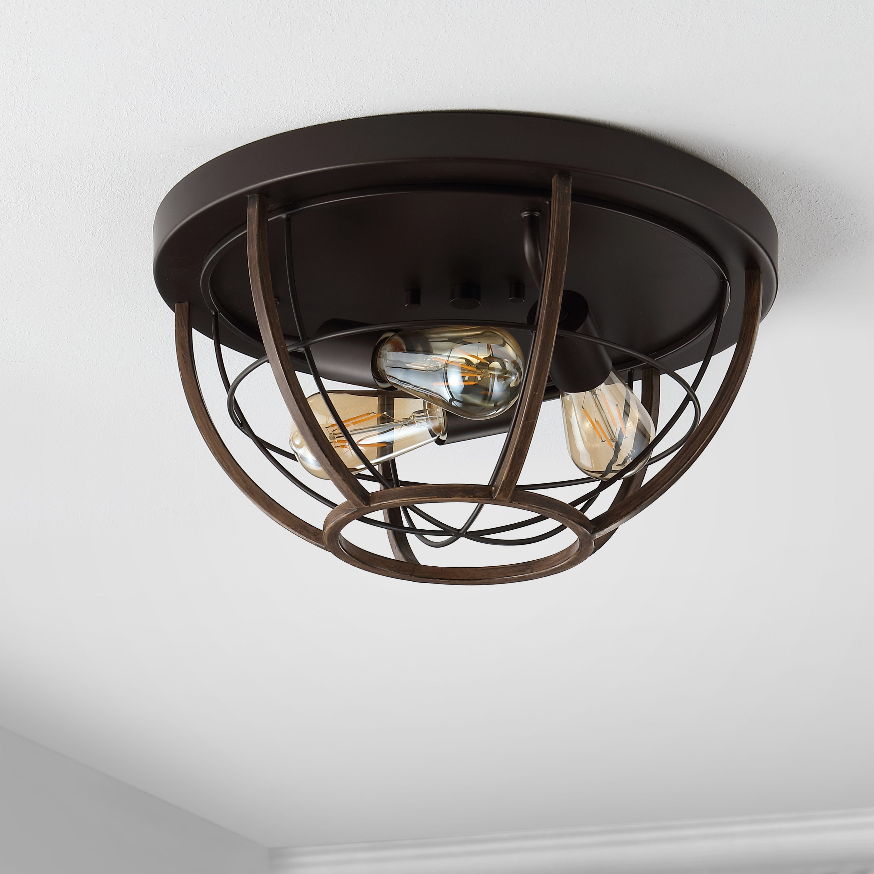 Lyla 15.75" Black Rustic Farmhouse Iron LED Flush Mount