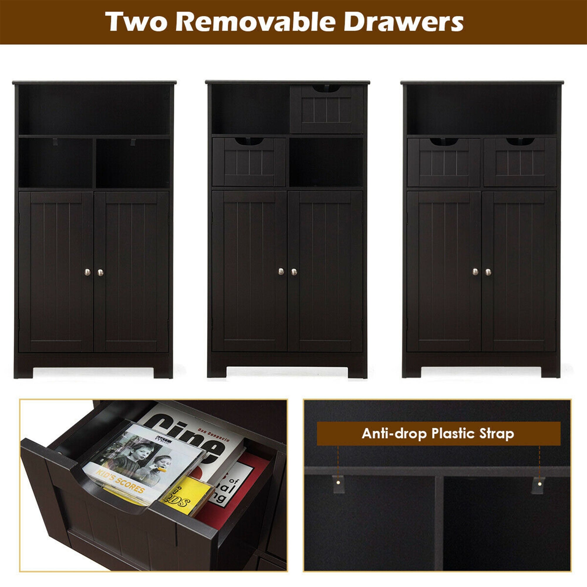 WELLFOR 24-in x 43-in x 12-in Dark Brown Freestanding Linen Cabinet