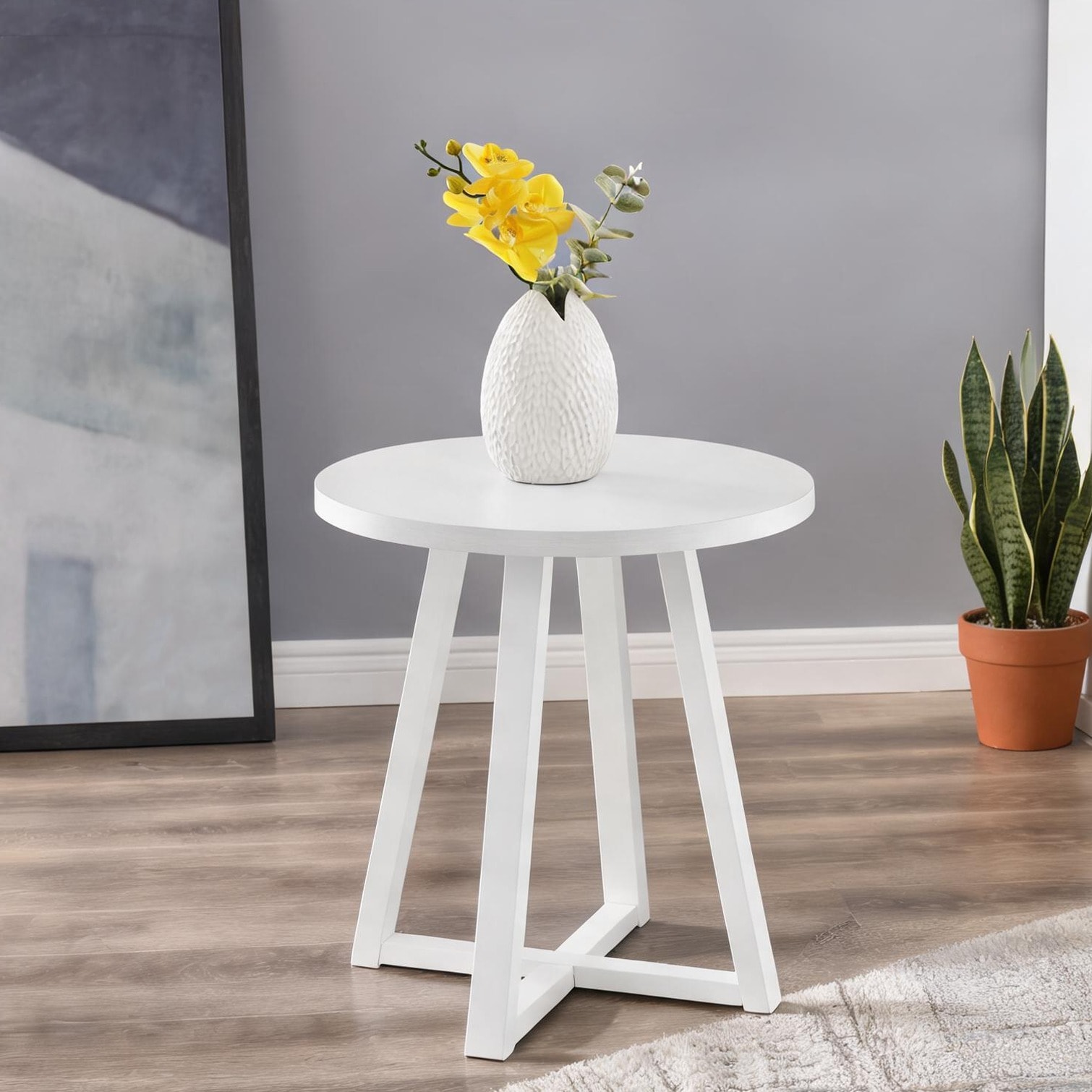 chillscreamni Classic White Round End Table with Cross Legs ...