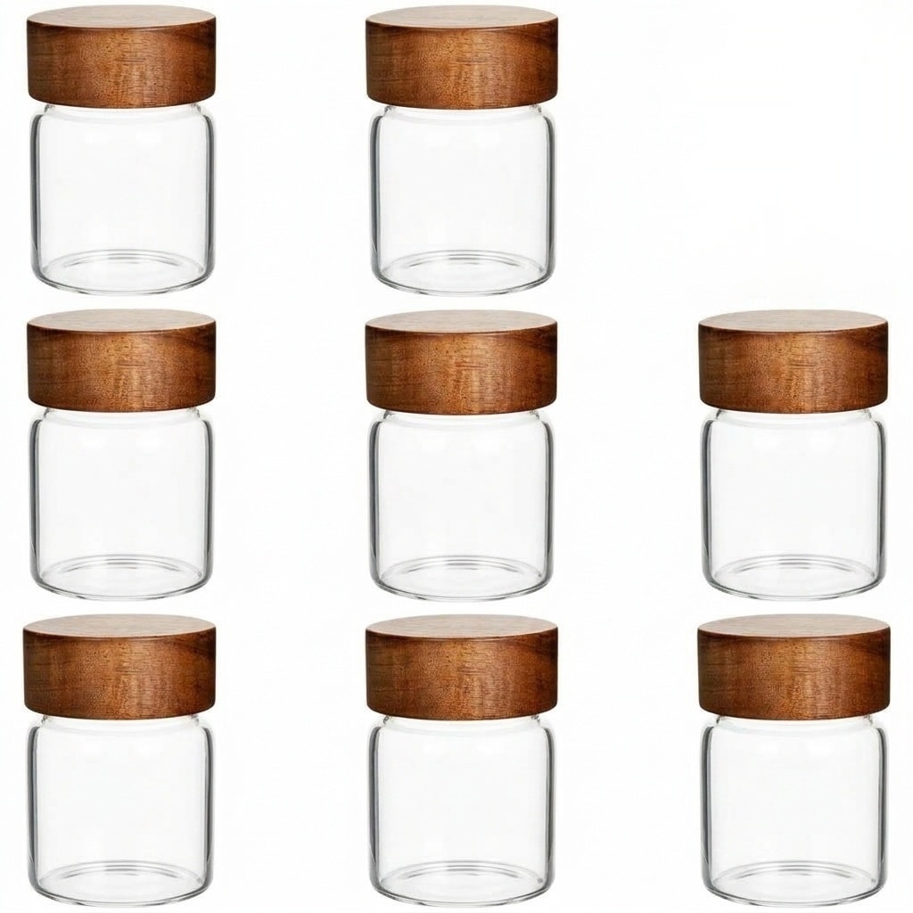 Aoibox  Glass Spice Jars with Airtight Wooden Screw Lids 4 oz Set of 8 Kitchen Pantry Food Storage Canisters