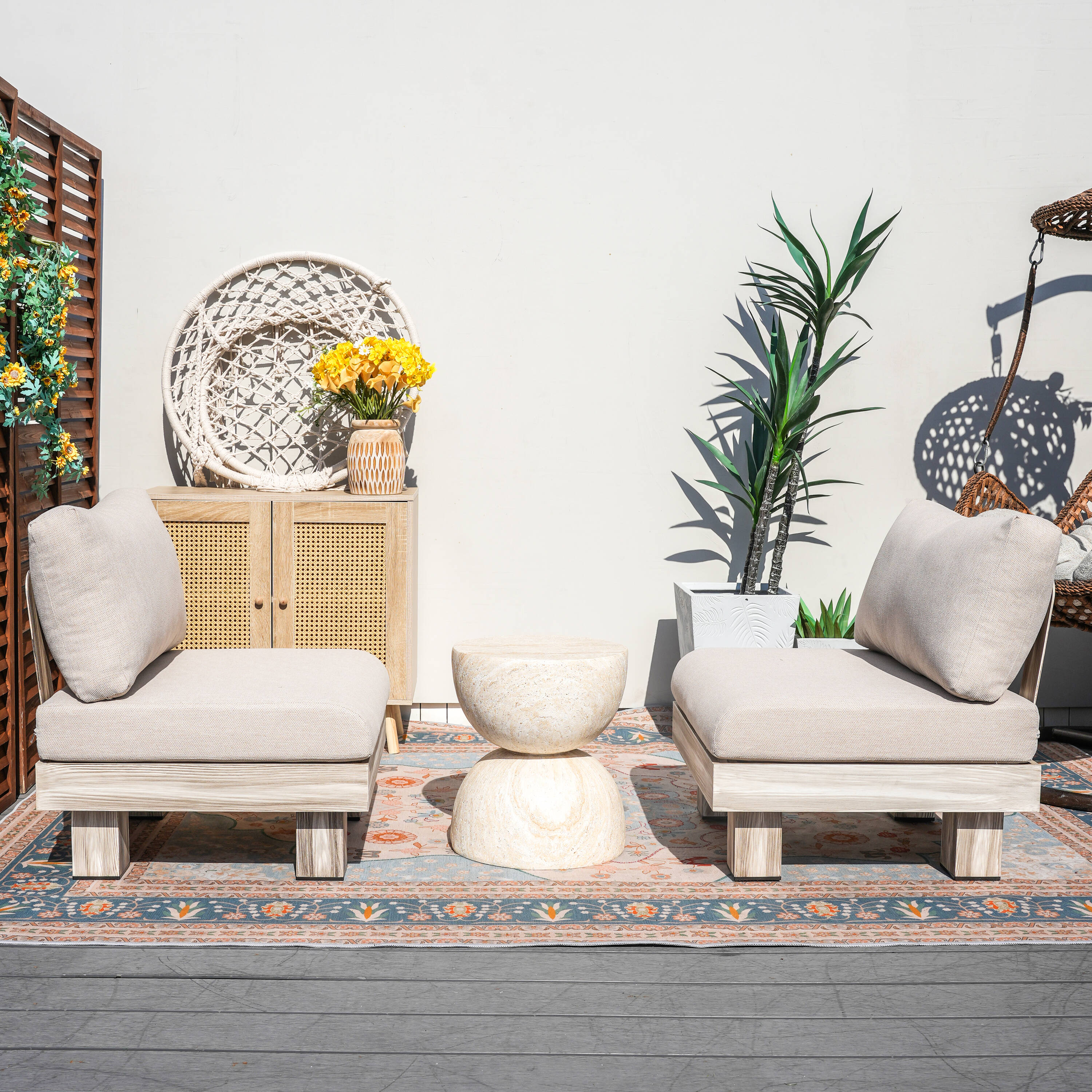 Direct Wicker DWS-22510&24928ST 3 -Piece 2 Patio Sofa Conversation Set with Beige Cushions