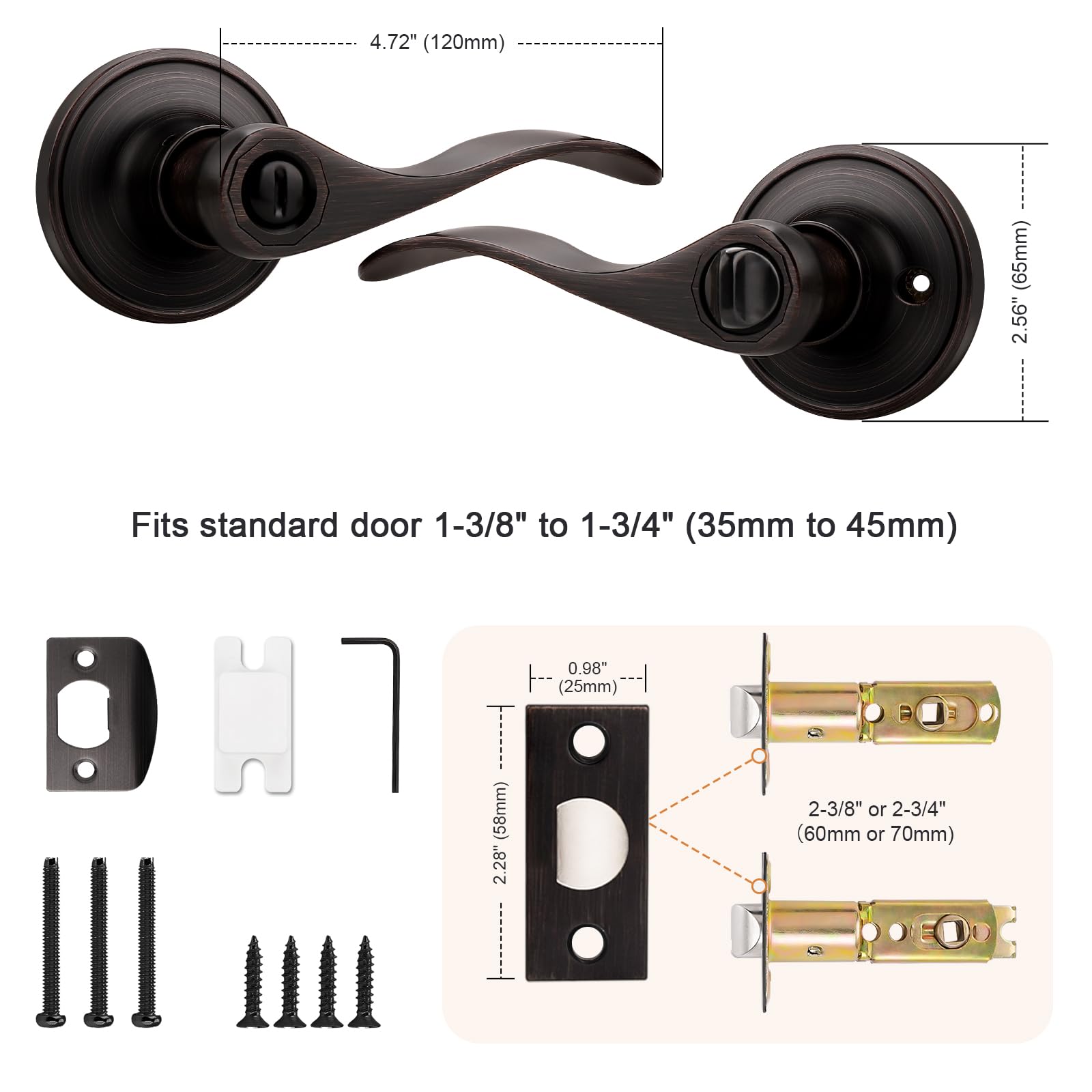 Phyfalip Oil Rubbed Bronze Door Handle Privacy Interior Door Lever Wave ...