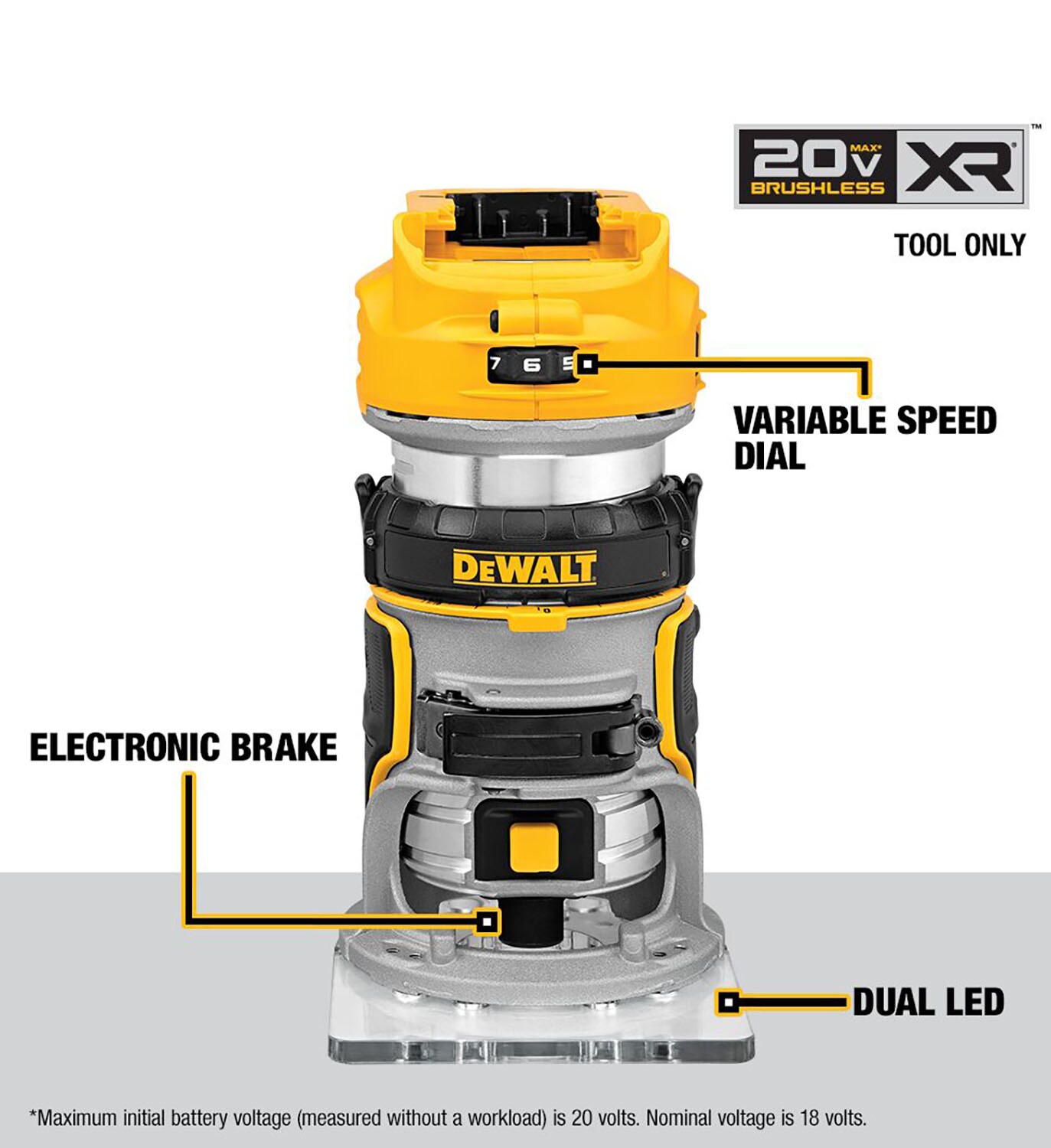 DEWALT XR 1/4-in Variable Speed Brushless Fixed Cordless Router (Bare Tool)