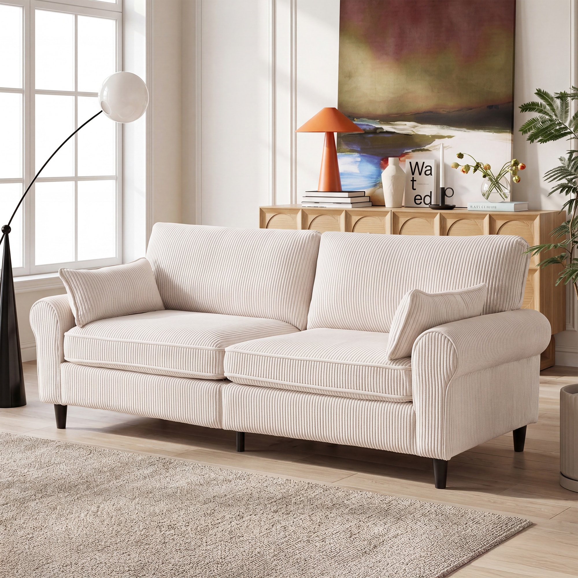 Aortzio - 80.7-in W Modern WHITE Loveseat