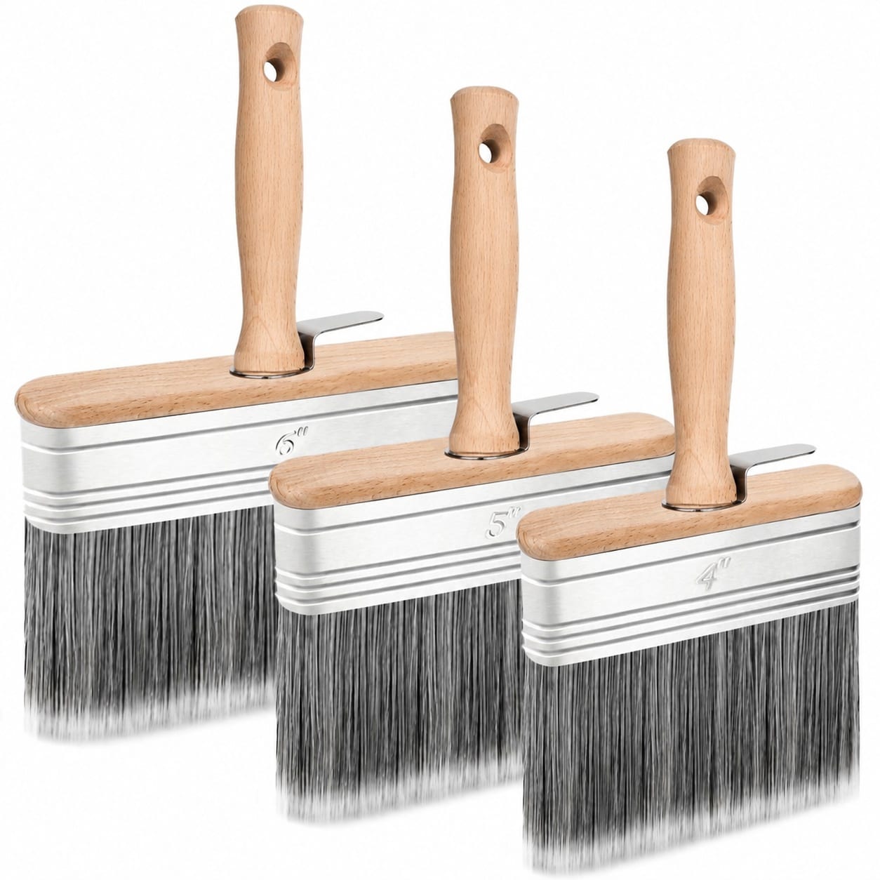 LAIFUCAM  Deck Stain Brush 3 Pack 4 in 5 in 6 in Wood Stain Brush Set with Removable Handle for Deck Fence Wall Furniture Paint and Stain