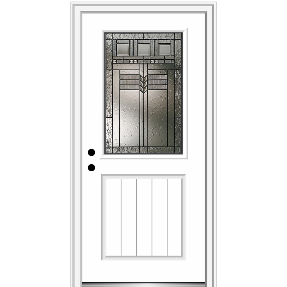 MMI DOOR ZZ3656366R 36-in x 80-in Fiberglass Half Lite Right-Hand Inswing Primed Prehung Front Door with Brickmould Insulating Core