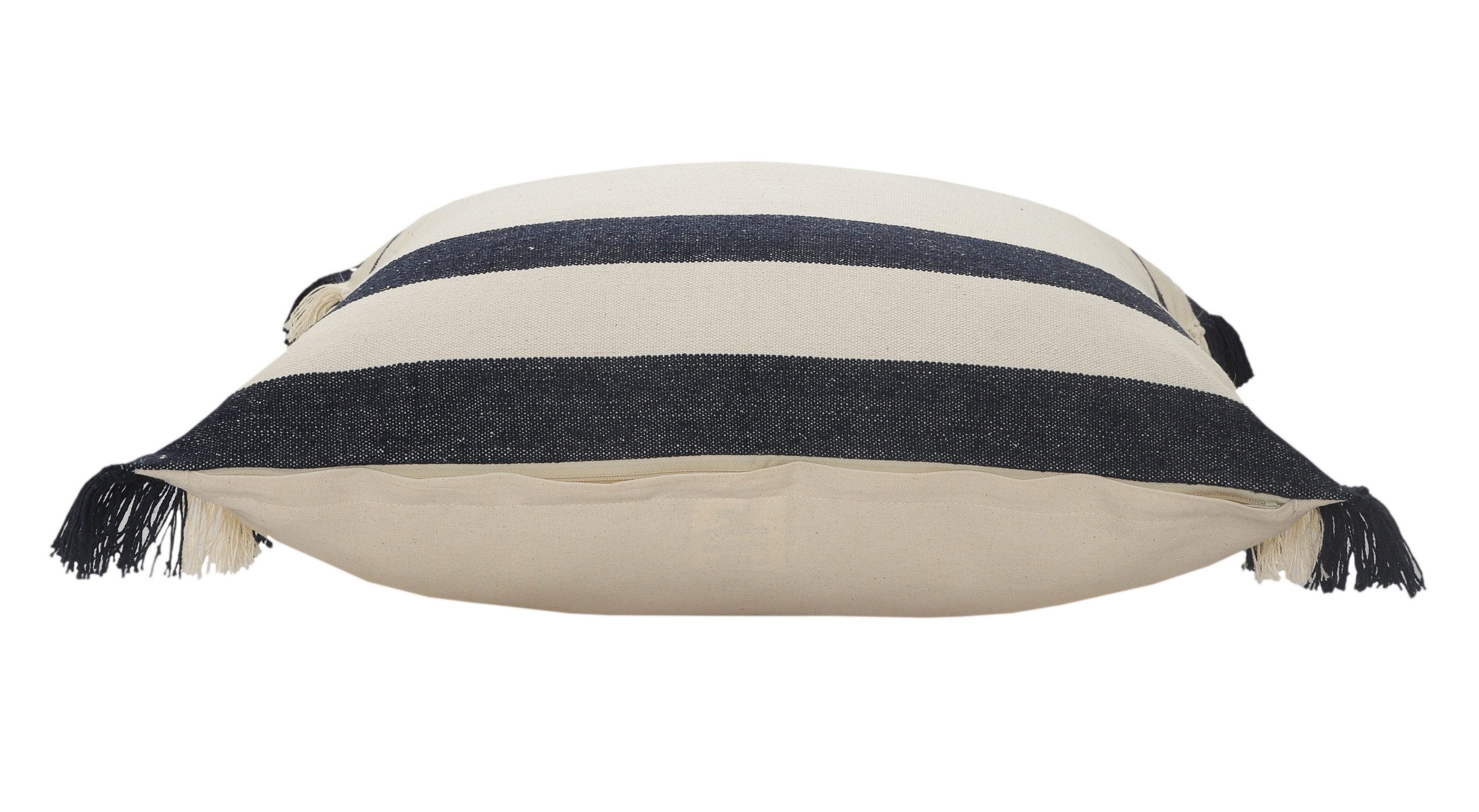 Blue and White Striped Fringe Throw Pillow, 20 inch