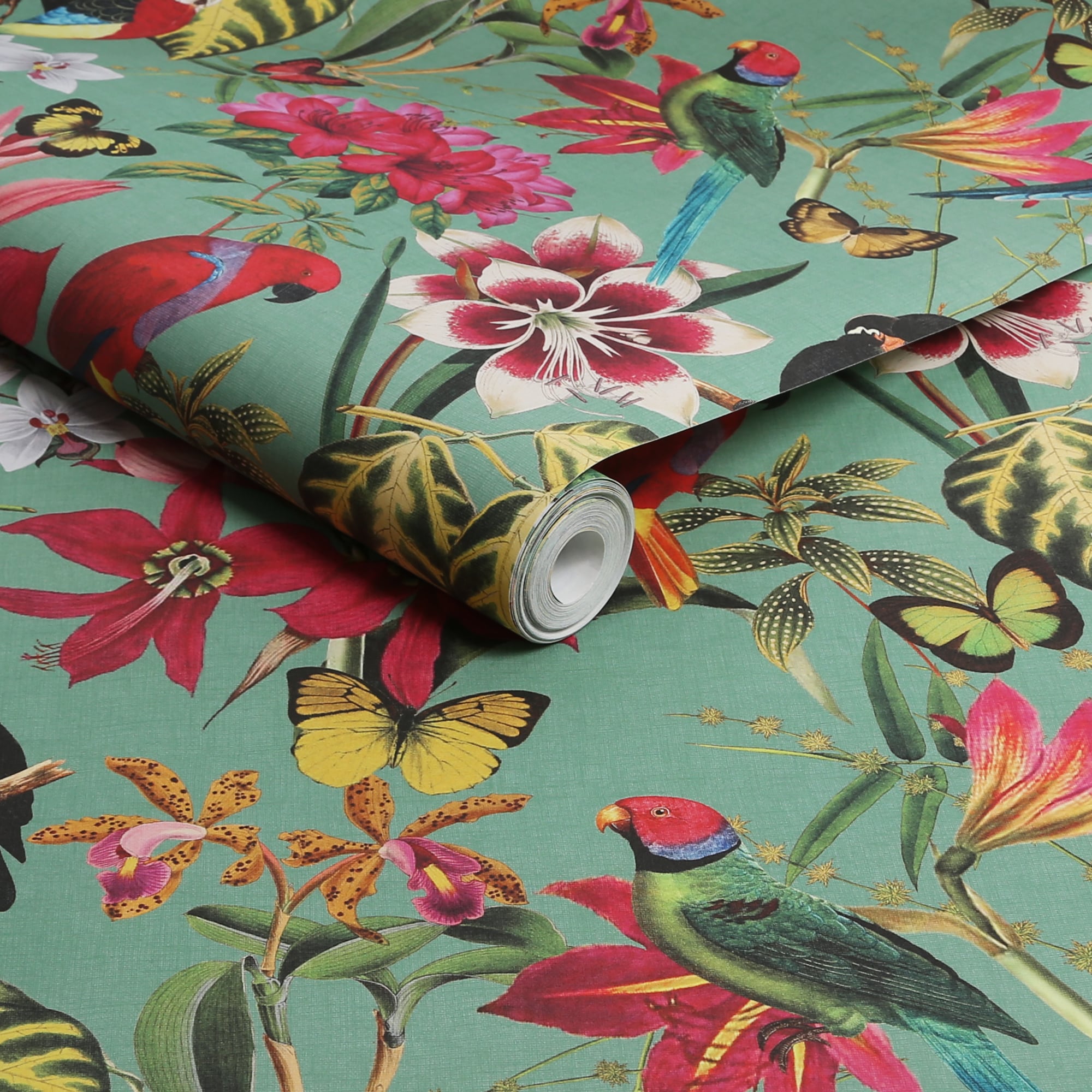 Paradiso Tropical Botanical Green and Multicolor Wallpaper Sample