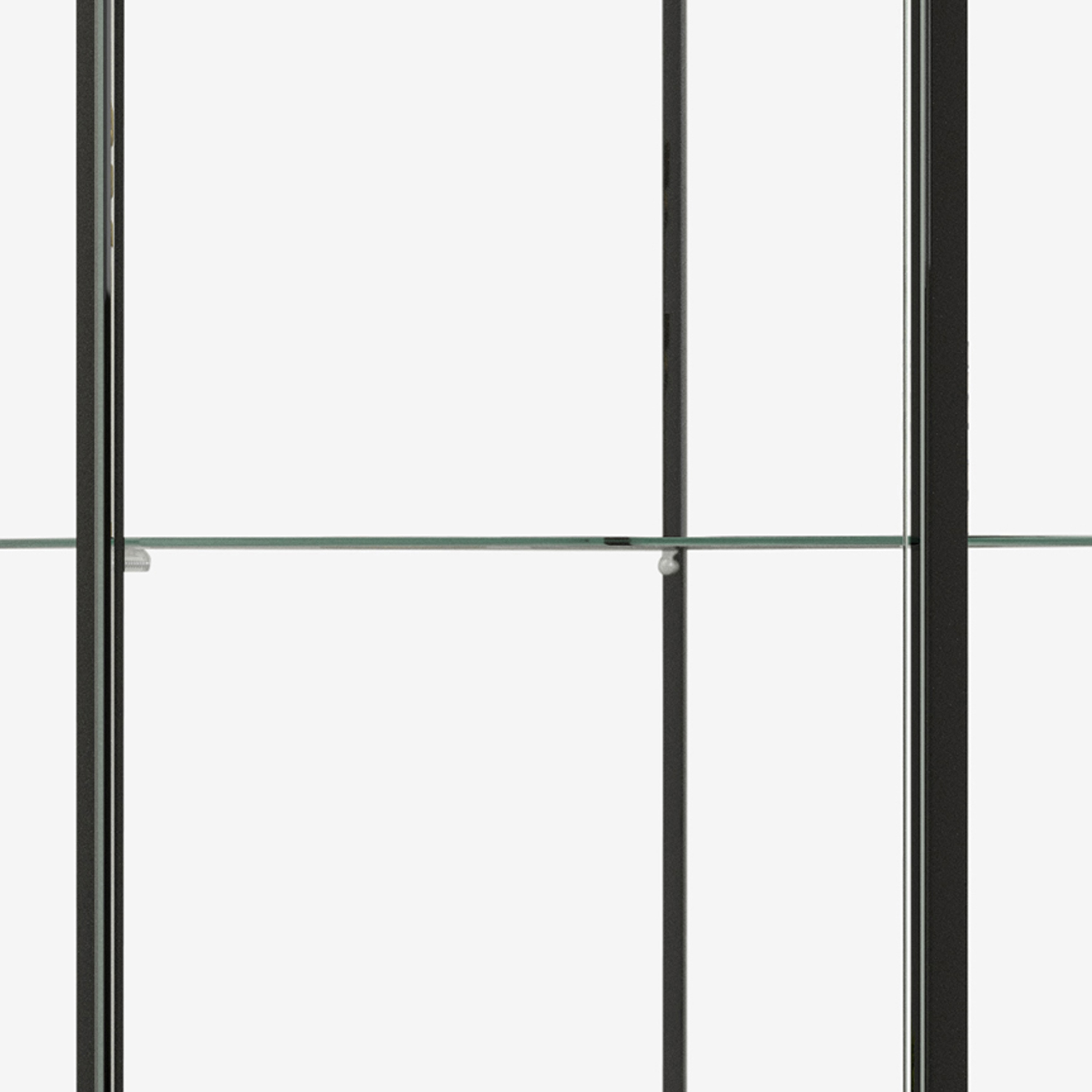 Contemporary Geometric Black Metal Curio Cabinet with Glass Shelves
