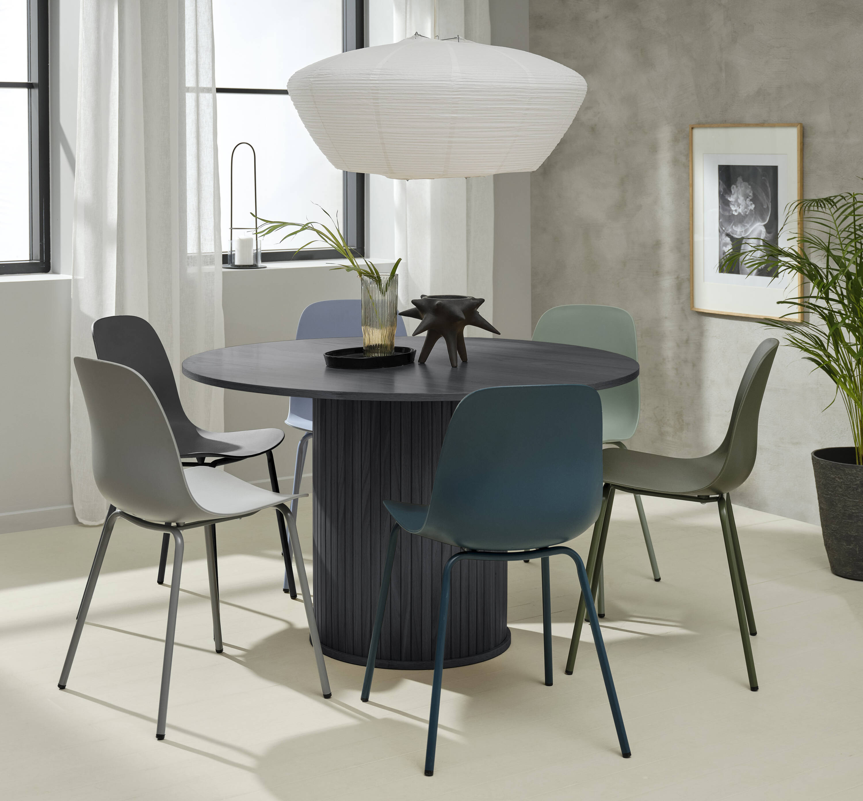  NL-4620-BLK Black Oak Round Contemporary/Modern Dining Table, Wood veneer with Black Oak Wood Pedestal Base 47.25-in L x 29.5-in H