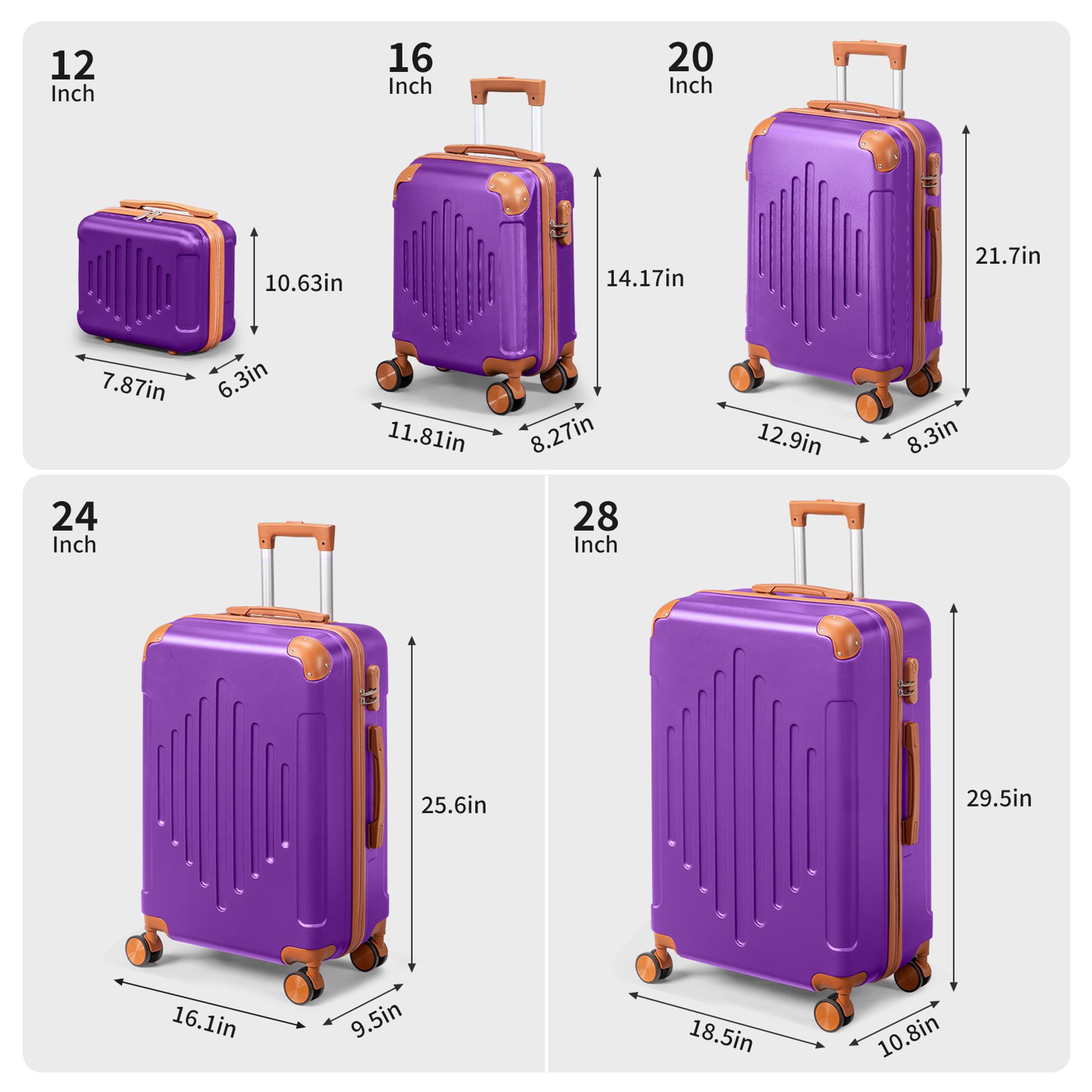 Winado 5 Piece Hardside Luggage Set 12 16 20 24 28 Inch with TSA