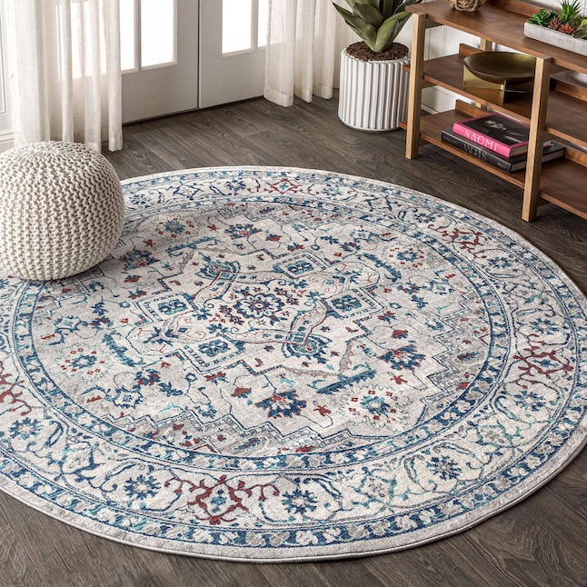 Jonathan Y 5 X Light Gray Blue Round, Brown And Gray Round Rug