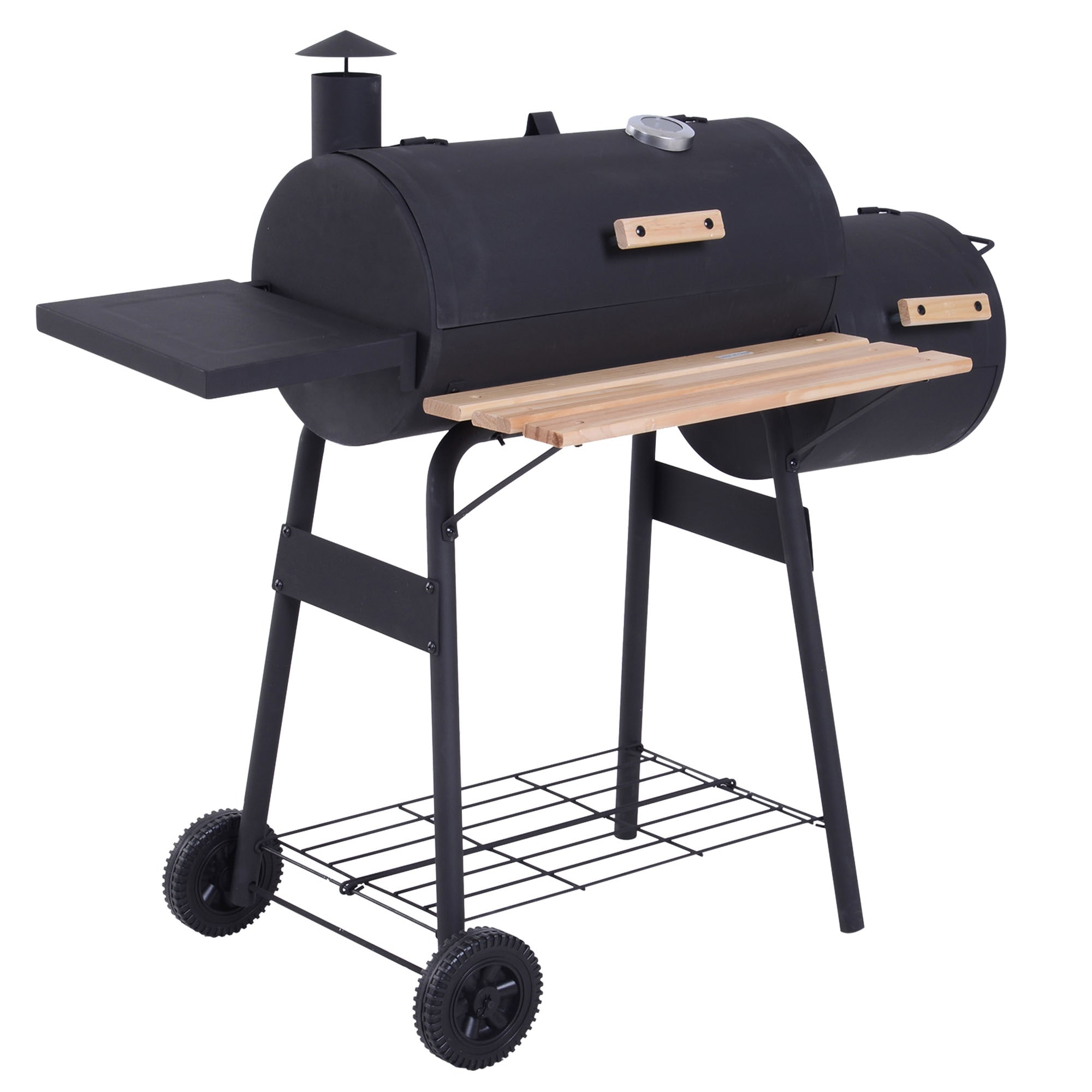 LUXEYARD Outsunny Steel Backyard BBQ and Smoker with Wheels