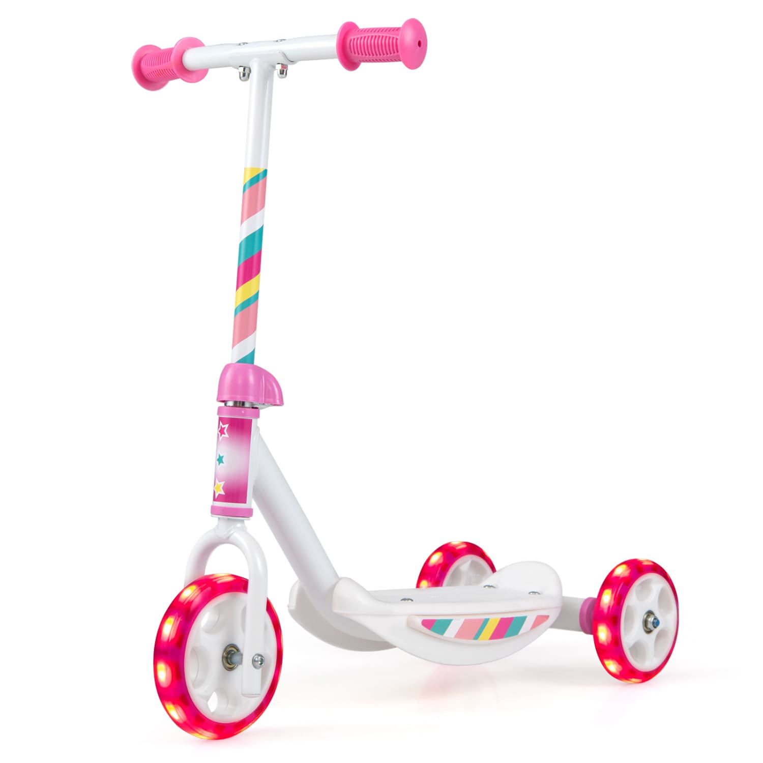 Slickblue 3 Wheel Kids Scooter with LED Wheels Beginner Toddler Scooter for Sidewalk and Park Riding Anti-Slip Deck Indoor Outdoor Use Pink and White