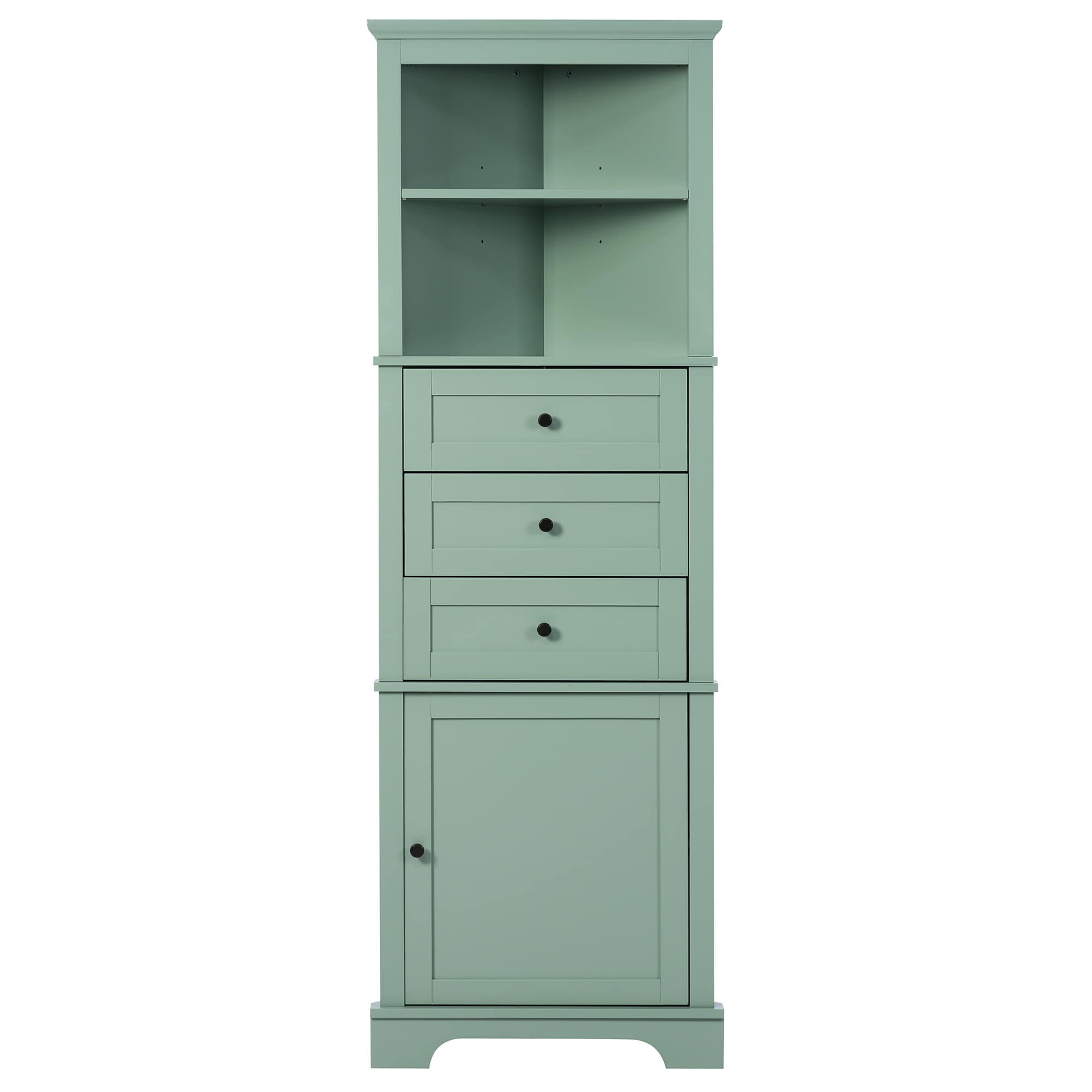 Vynxaria LEXY1828-DJYS-GZ030 13in W x 23in D x 69in H Green MDF Freestanding Linen Cabinet with 3 Drawers 1 Door Adjustable Shelf Anti Tip Triangle Corner Fit in Green Finish