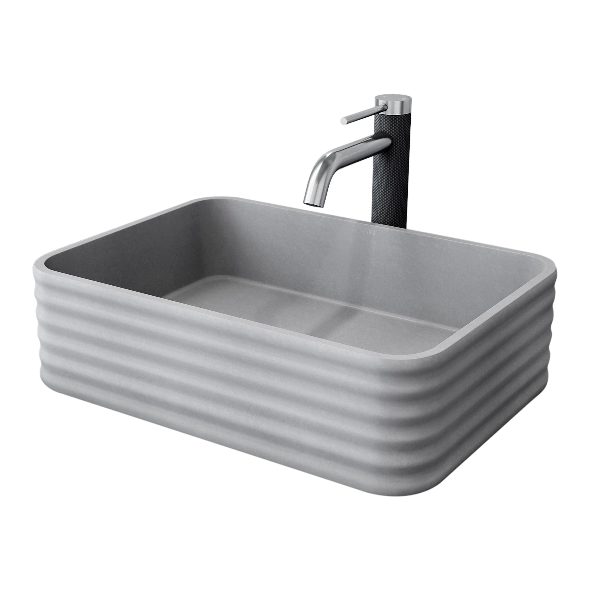 VIGO VGT2104 Cadman Concrete 18 Vessel Rectangular Modern Gray Bathroom Sink with Faucet Included with Drain Included