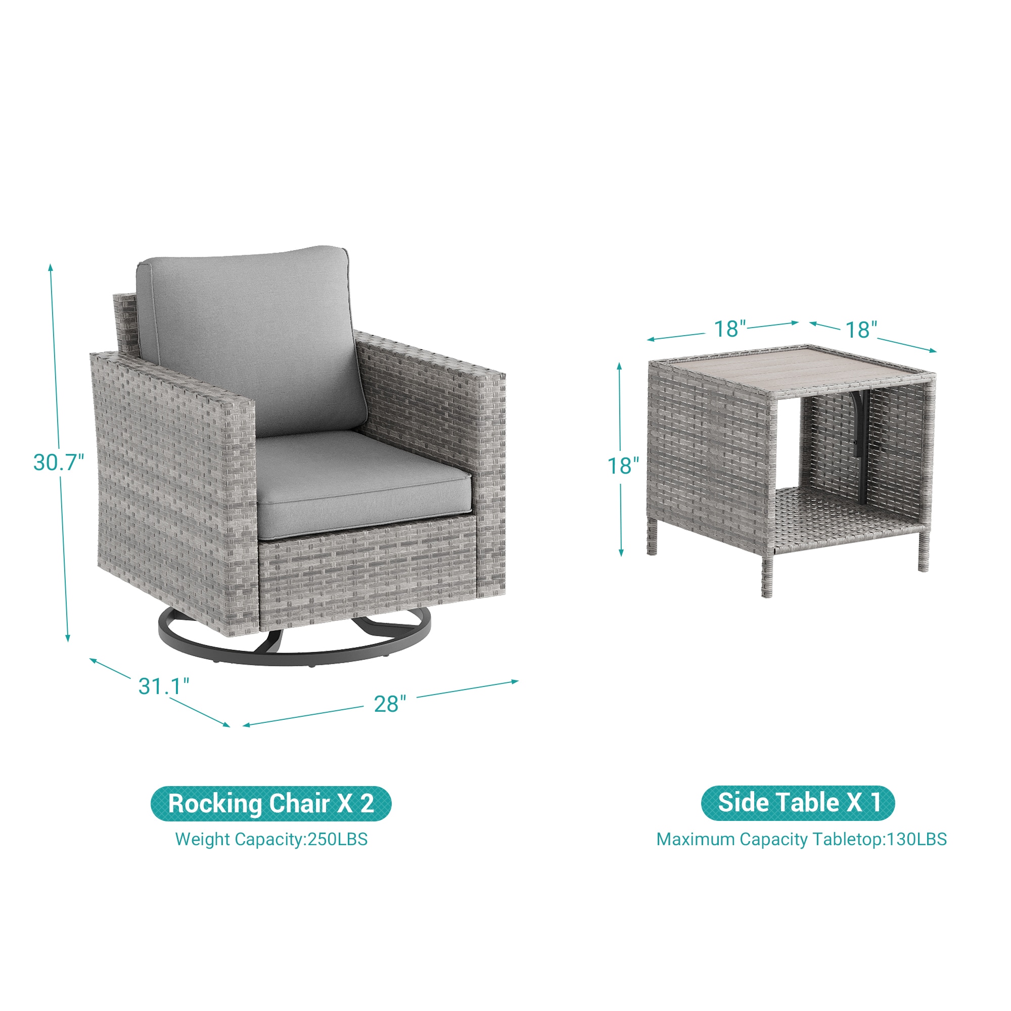 ACEGOSES LW-2R-HGY-T3 Patio-Conversation-Sets - View #2