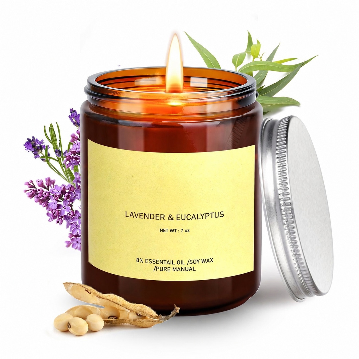 LAIFUCAM Lavender Eucalyptus Scented Candle Soy Wax 7OZ Aromatherapy Candle for Stress Relief Relaxation Long Burn for Home Bedroom Gift for #LLA0610A072