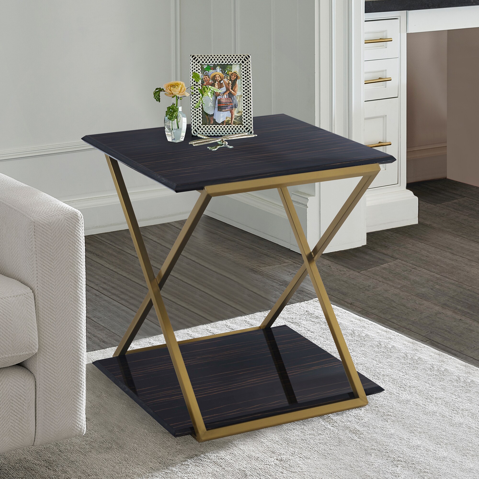 Westlake 22" Dark Brown Wood and Gold Metal Square End Table