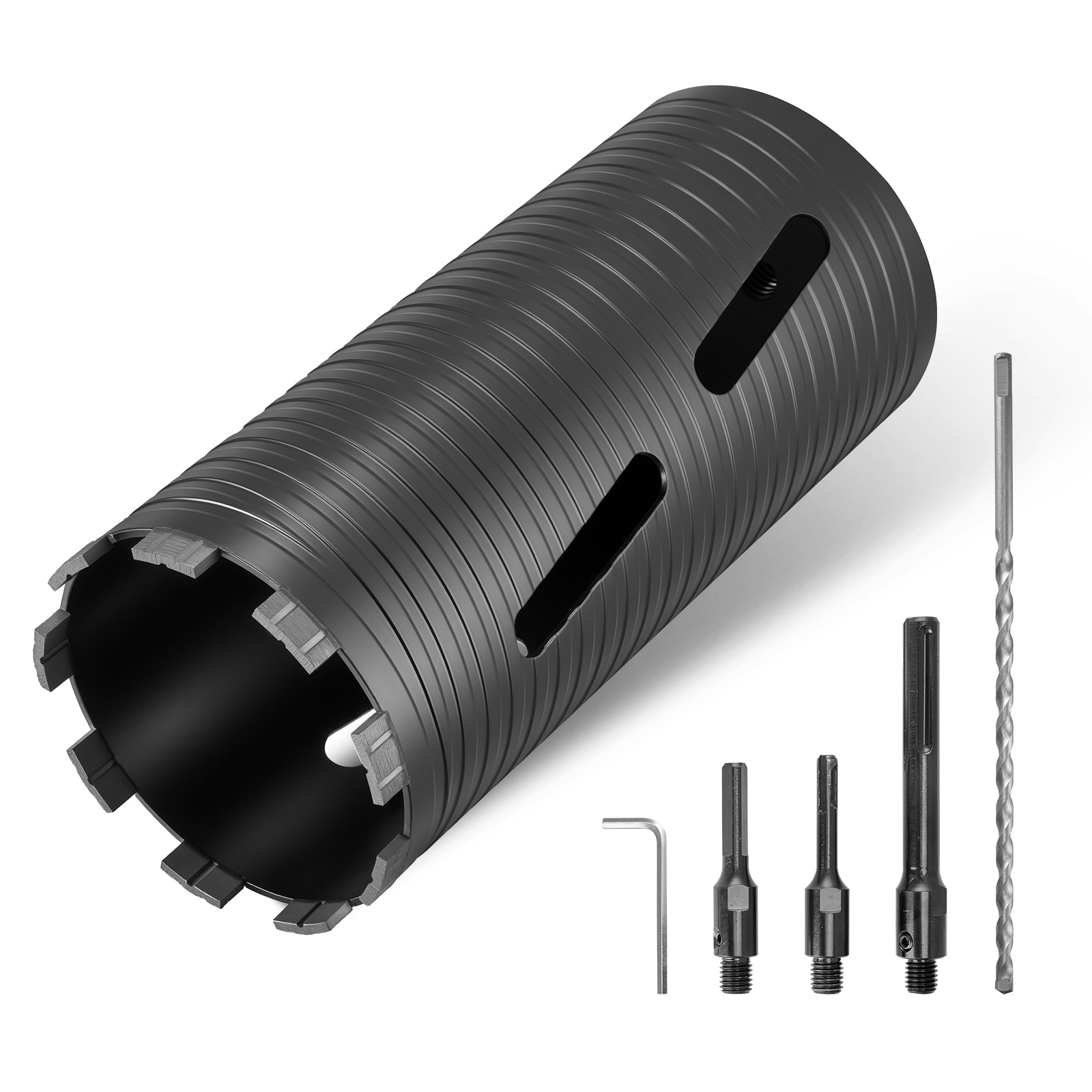 GIVIMO 4-1/2-in Diameter Diamond Dry Core Drill Bit 9-1/2-in Drilling Depth 5/8-11 Internal Thread with 3 Adapters Pilot Drill Hex Wrench for Reinforced Concrete Red Brick Masonry #LW102GIVSS0671