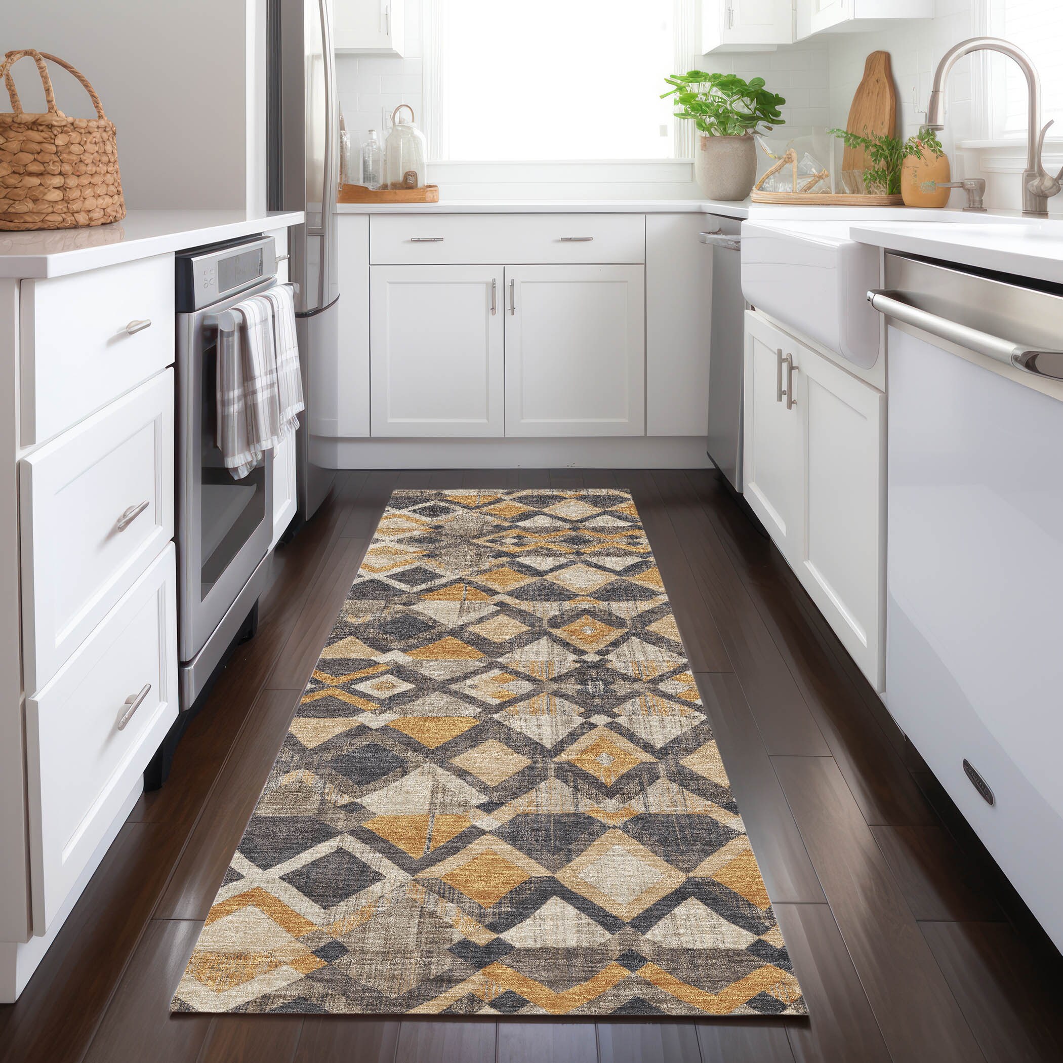 Addison Rugs ACN1313WH2X8 Chantille ACN1313WH 2 x 7 (ft) Polyester Wheat Rectangular Indoor/Outdoor Geometric Machine washable Runner rug