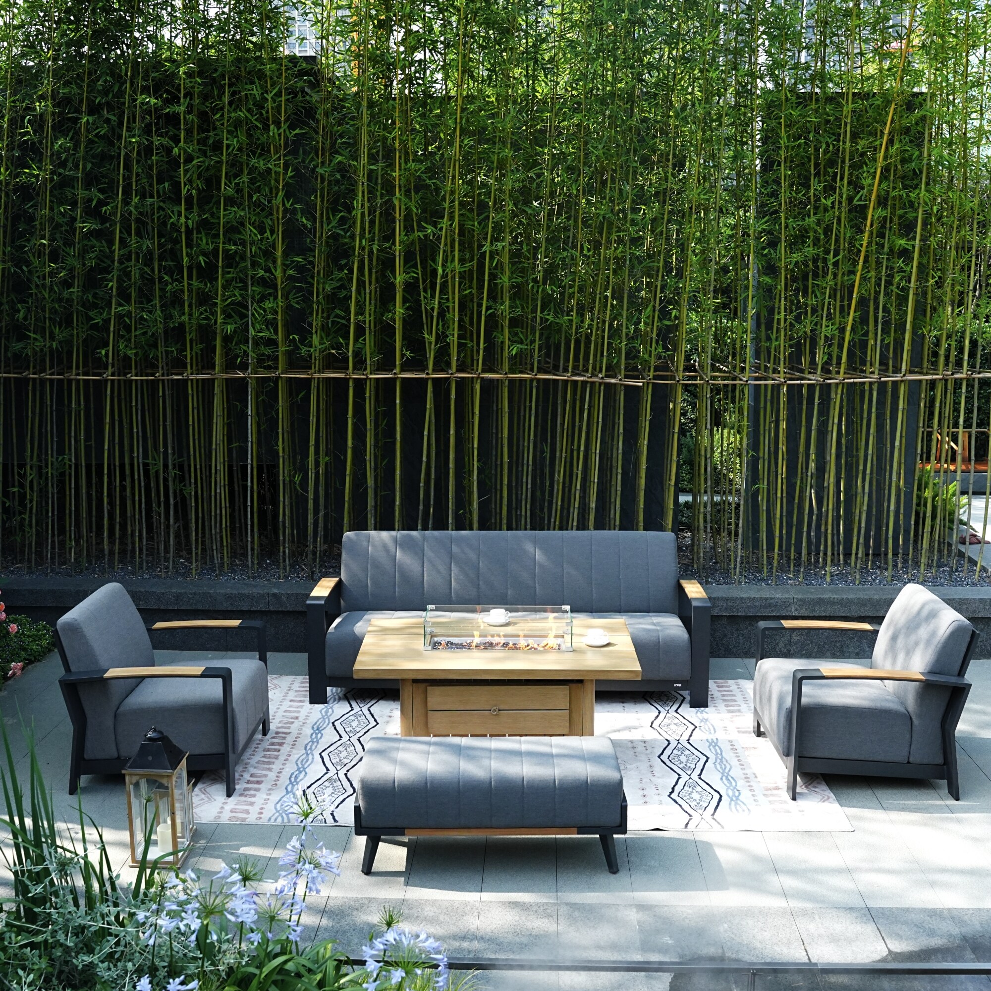 Direct Wicker DWG-2334&2335CSB-BR 5 -Piece Patio Sofa Conversation Set with Gray Cushions