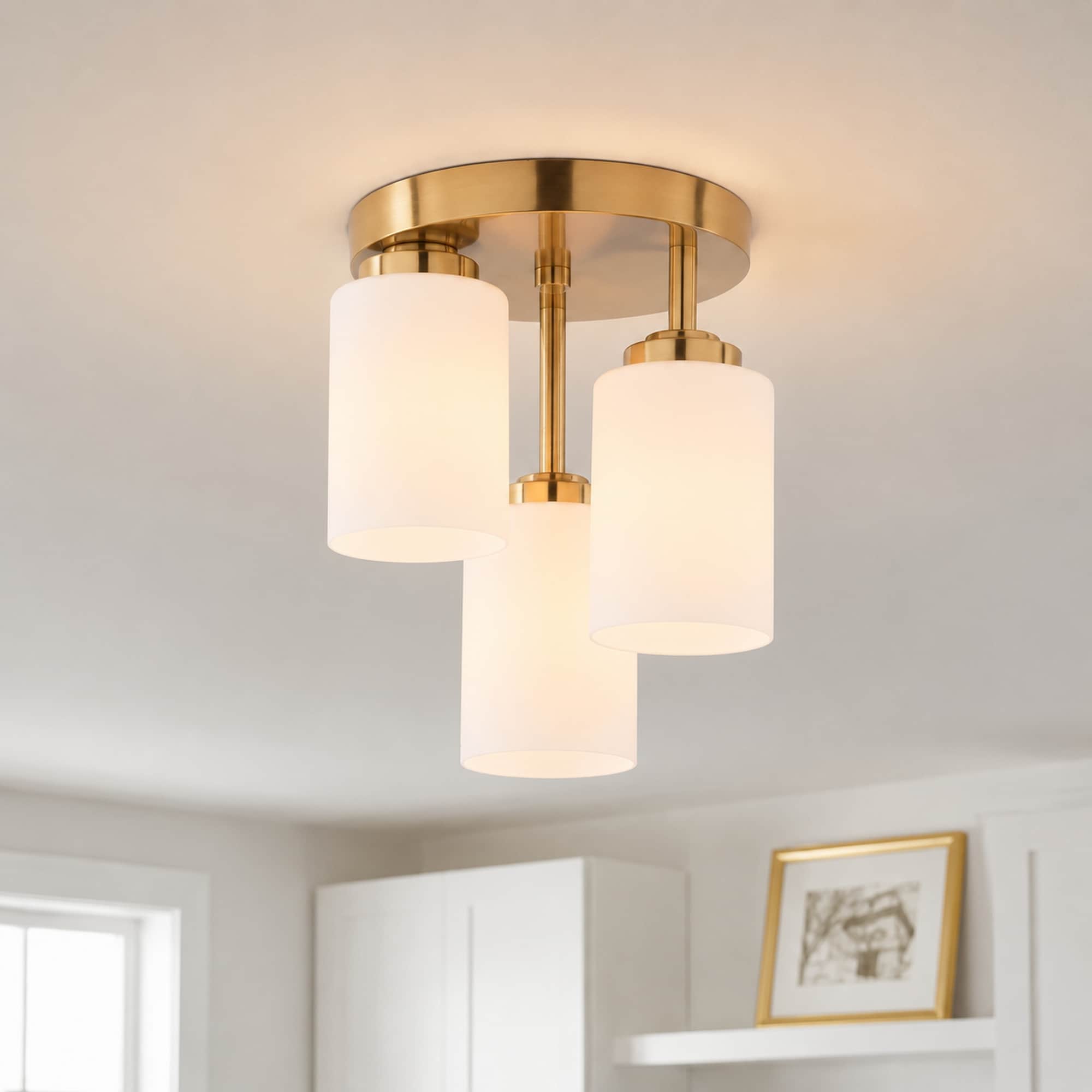 Cascadia Park Ridge 10.5-in Champagne Gold Indoor 3 -Light Flush Mount Light with Frosted Glass
