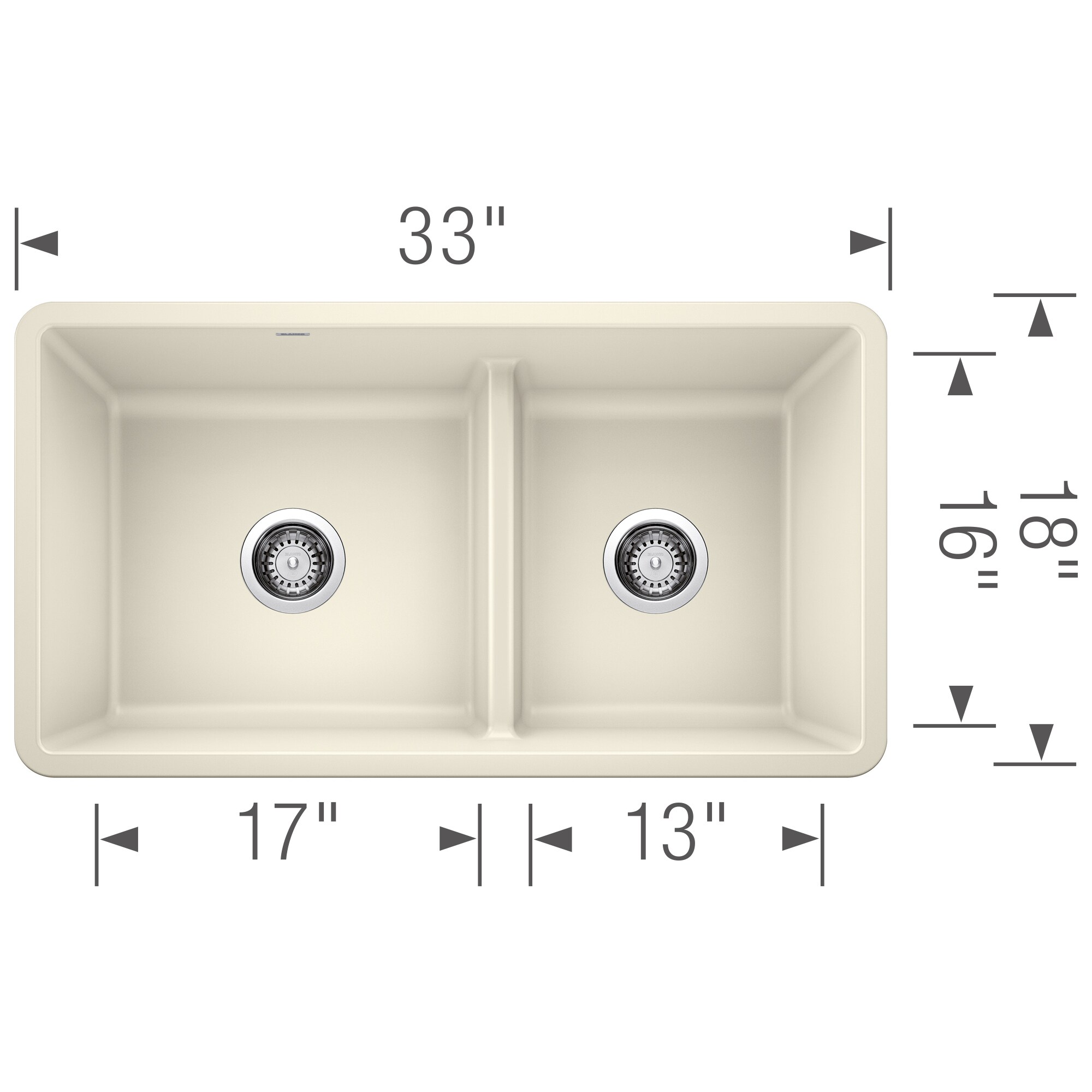 BLANCO Precis Undermount 33-in X 18-in Biscuit Double Offset Bowl ...