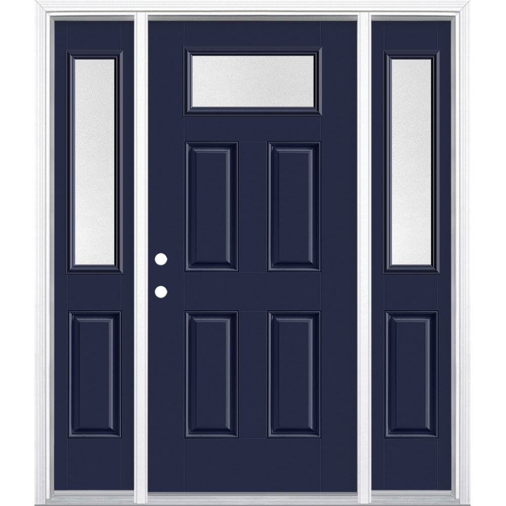 Masonite 628980 Pear Textured Glass 64-in x 80-in x 4-9/16-in Fiberglass 1/4 lite Right-hand inswing Eclipse Painted Prehung Front Door with Sidelights with Brickmould Insulating core