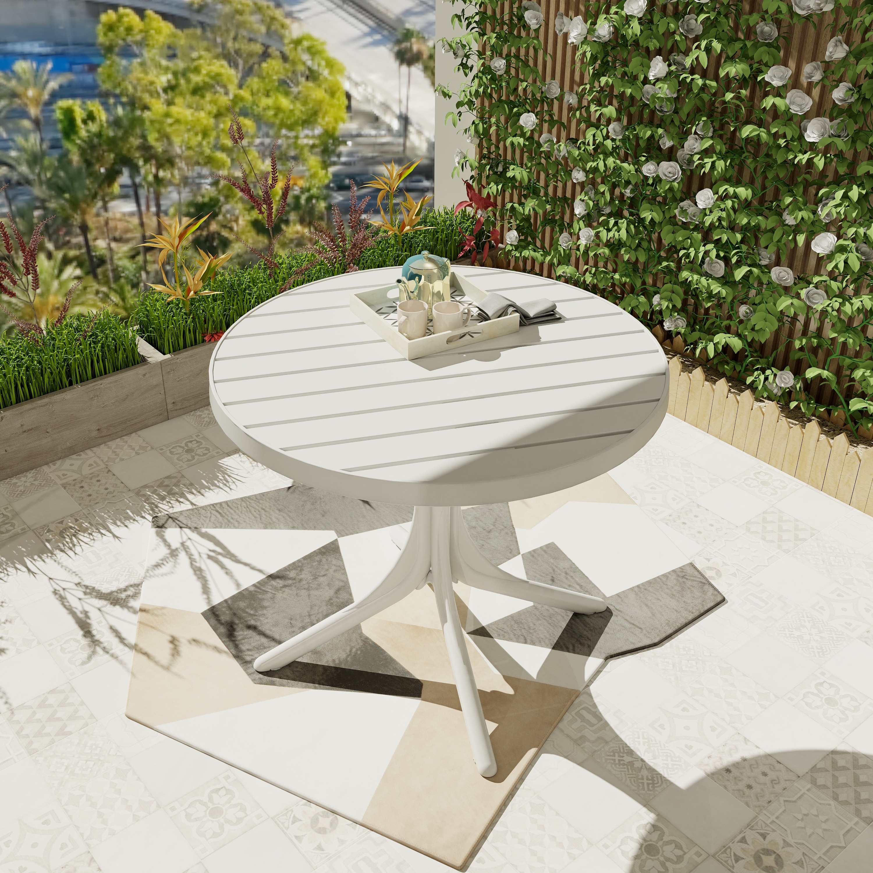 ZAKLOOP WU1396104251 Omni-Table Series Round Outdoor Dining 35.43 W x 35.43-in L