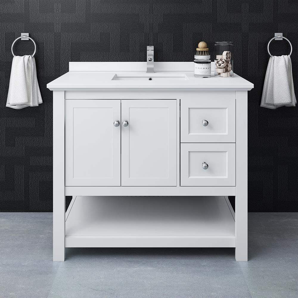 Fresca FCB2340WH-CWH-U Manchester 42-in White Undermount Single sink Bathroom Vanity with White Quartz Top