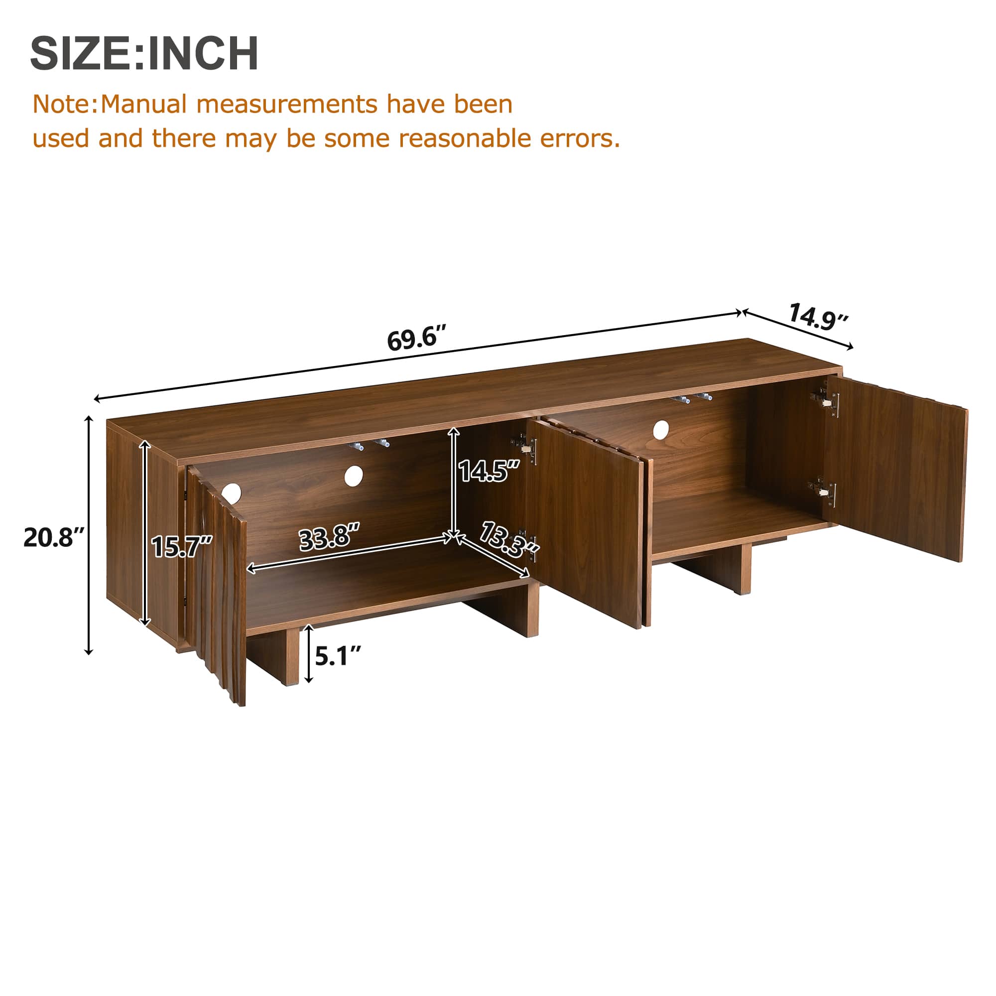 Vynxaria Retro Wood Grain TV Stand Walnut Wavy Door for TVs up to