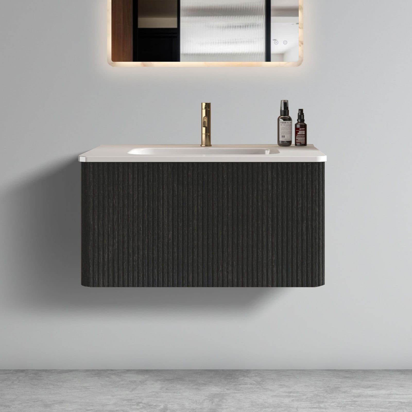 CHITA Black Modern Wall-Mounted Bathroom Vanity Cabinet with Ceramic ...